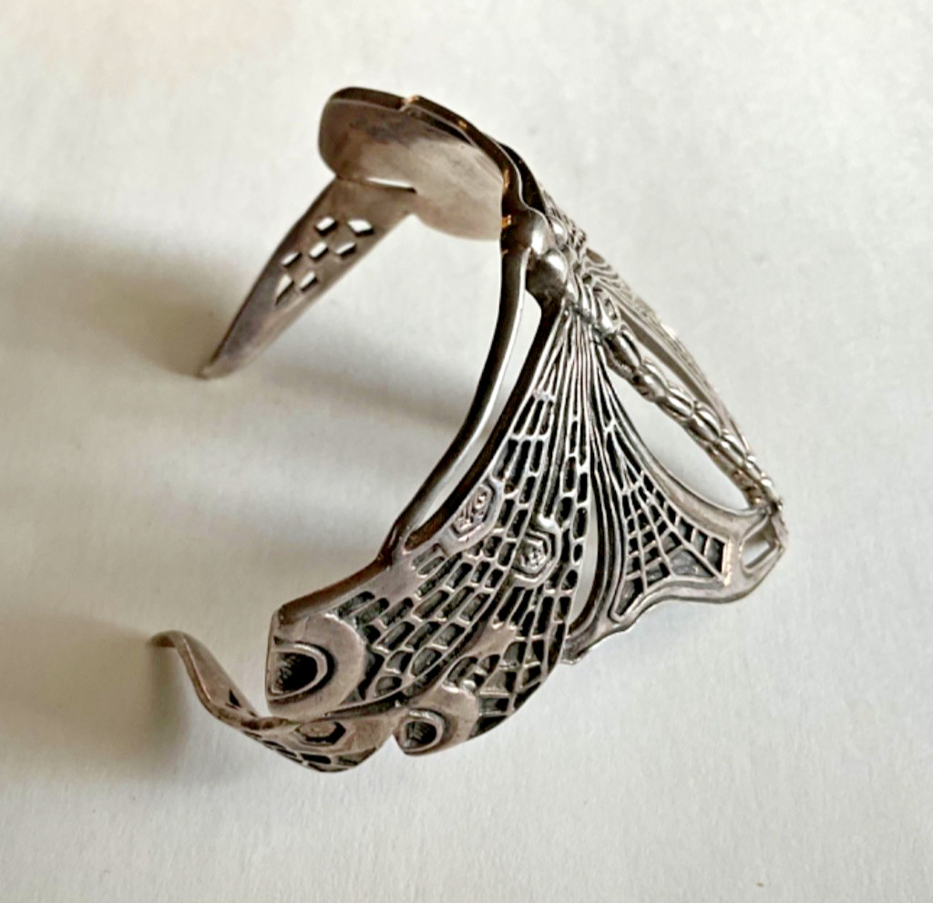 Vtg Signed 925 Sterling Silver ReproArt Nouveau Dragonfly Cuff Bracelet 35 grams