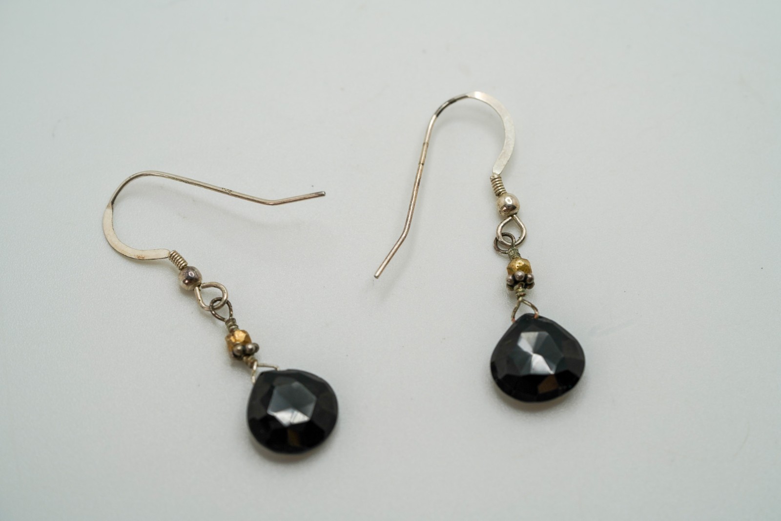 Vintage Sterling Silver Onyx Dangle Earrings 3.6cm JB39
