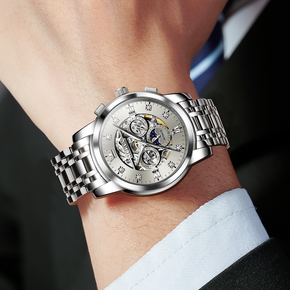 OLEVS 6721 Hollow Multifunction Dial Fashion Men Automatic Mechanical Wristwatch