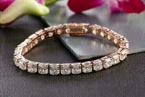 14K Rose Gold Plated 6Ct Asscher Cut Lab Created Diamond Tennis Bracelet Women’s