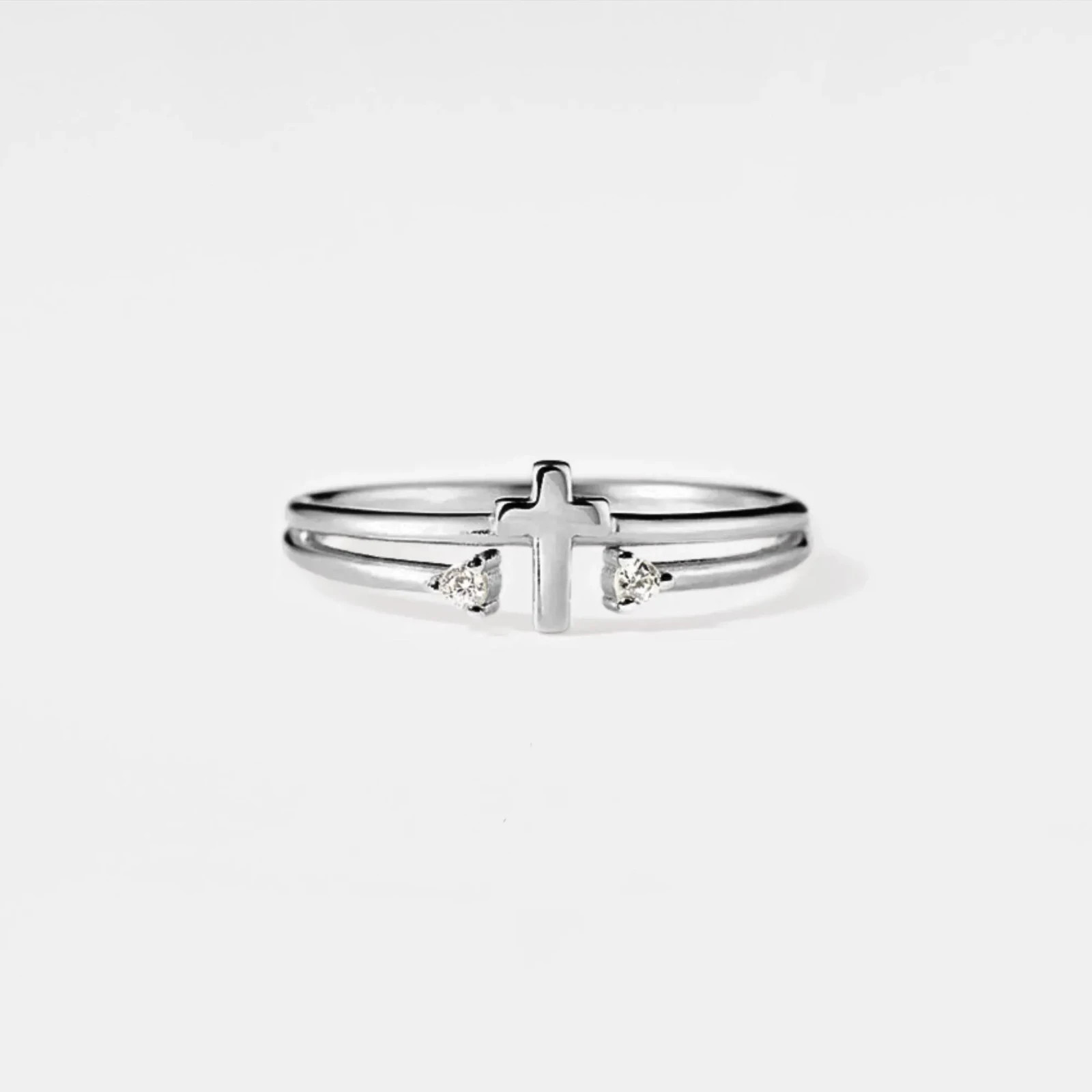 Cross Double Row Stacking Band Ring in 925 Sterling Silver