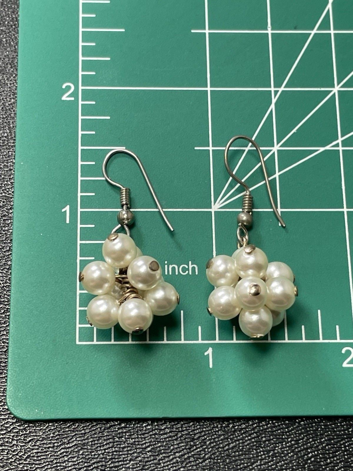 Vintage 1.5” Faux Pearl Cluster Beaded Dangle Earrings