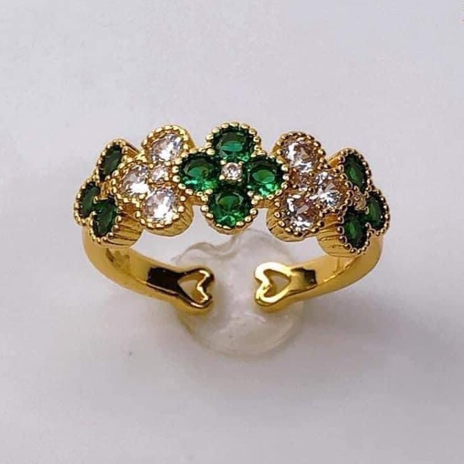 18k Gold Emerald Diamond Clover Ring Free UK Delivery New