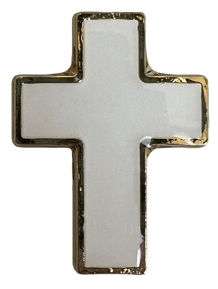 JESUS CHRIST White Cross W/ Golden Color Outline Motorcycle Hat Cap Lapel Pin