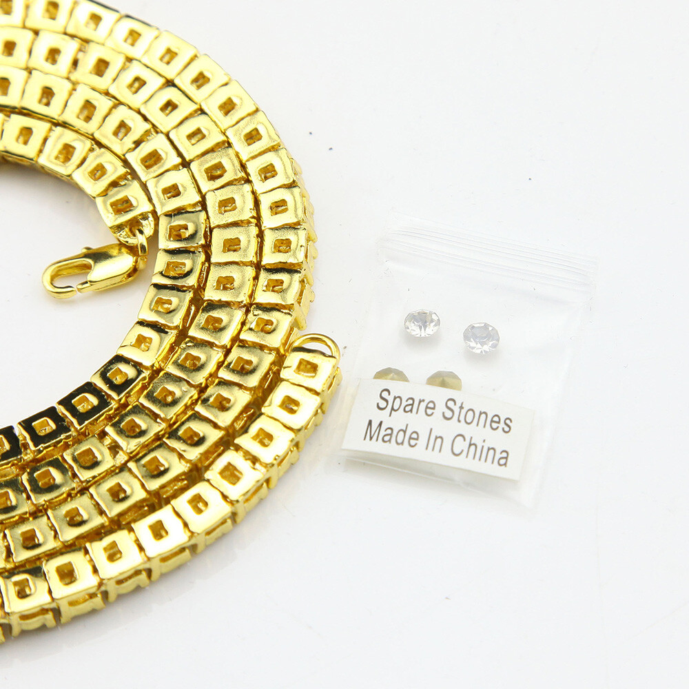 18″-30″ Hip Hop White Zircon Tennis Chain Necklace Gold Plated Men Women Gift
