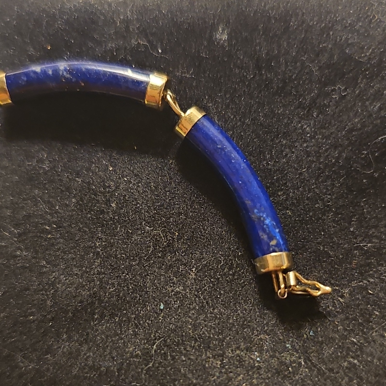 Vintage 14K Gold Heng Ngai HN Chinese Shou Lapis Lazuli Panel Bracelet 585
