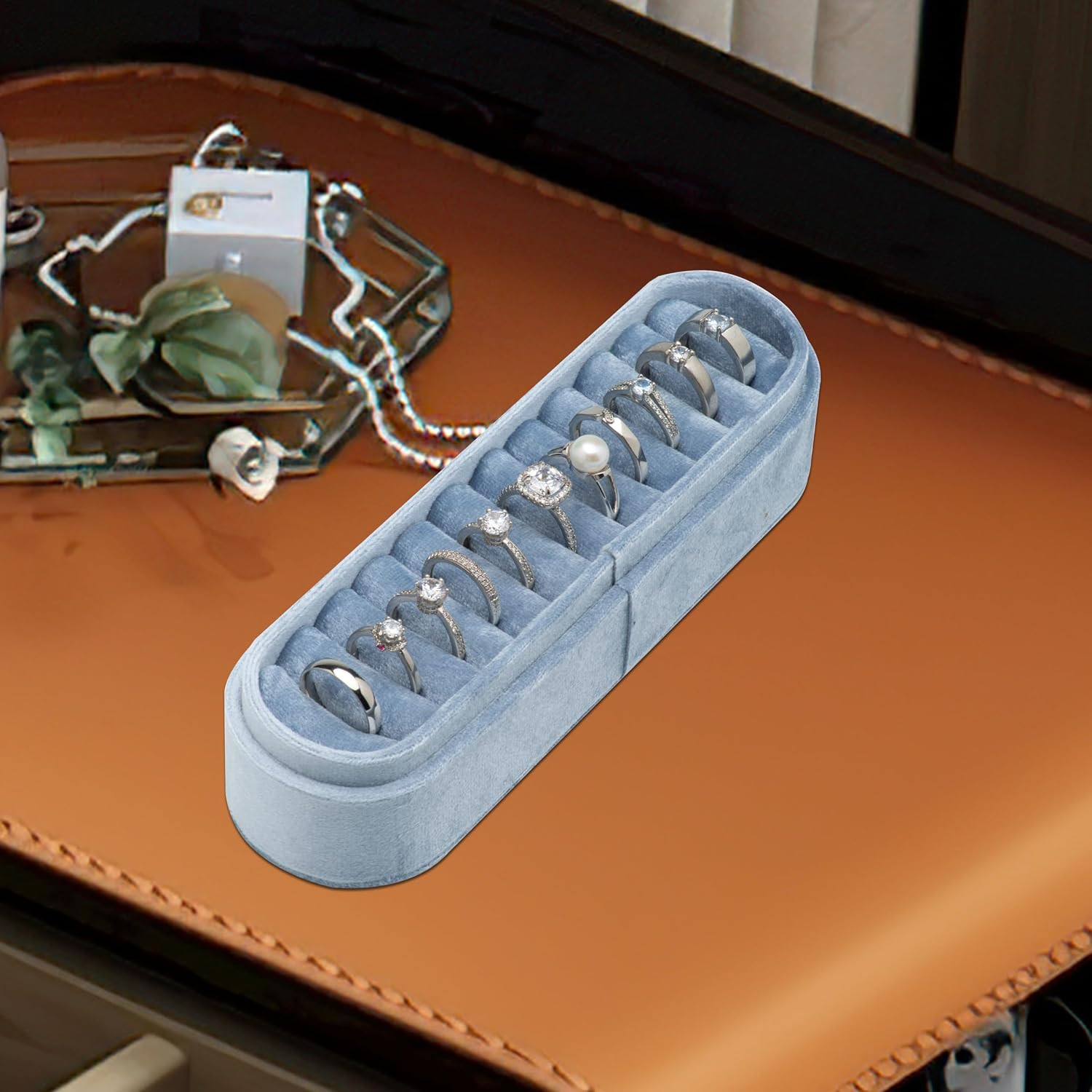 Velvet Small Multiple Ring Box Portable Organizer Display Storage | Travel Case
