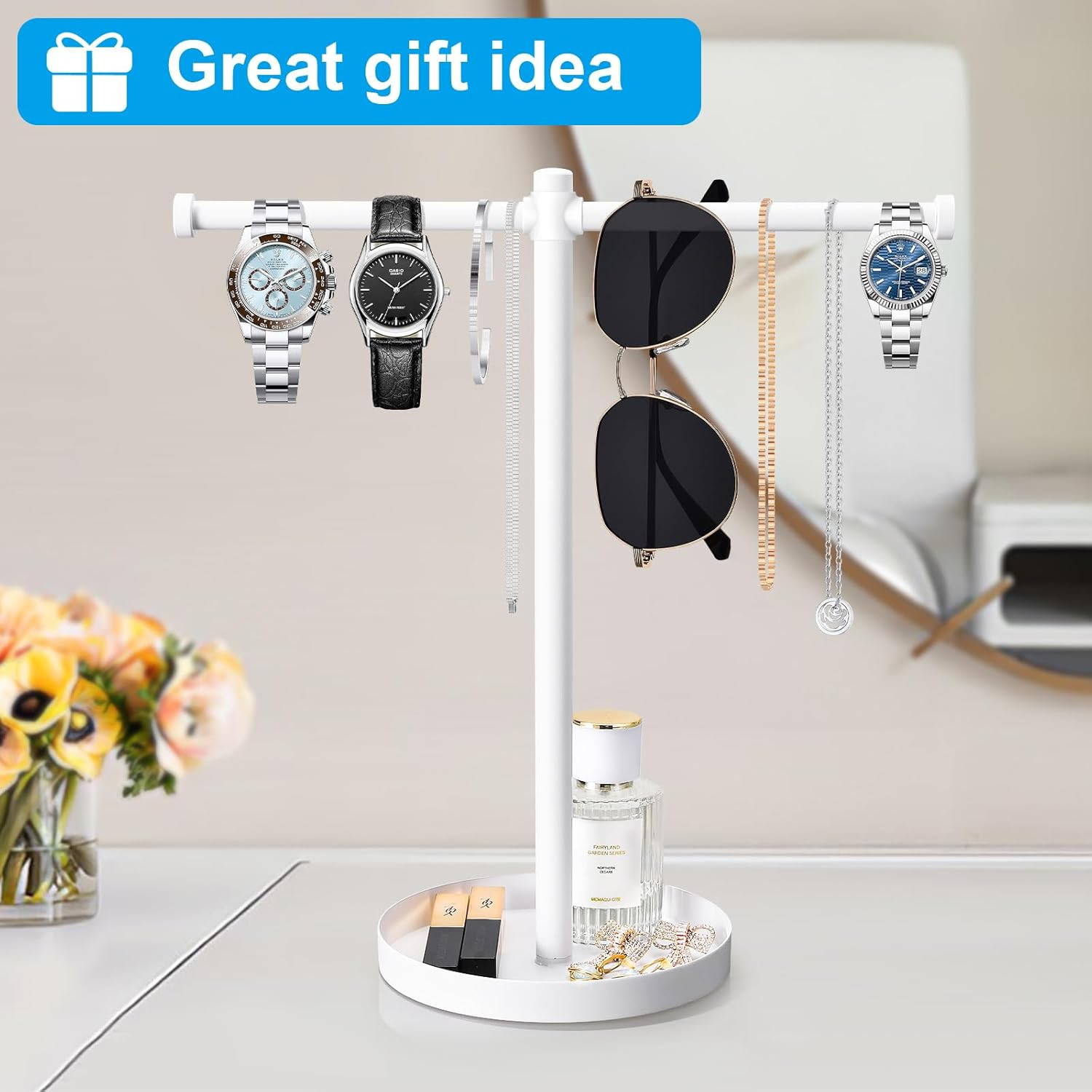 Jewelry Necklace Organizer Stand,12.9″ Tall Sturdy Metal Jewelry Stand with roun