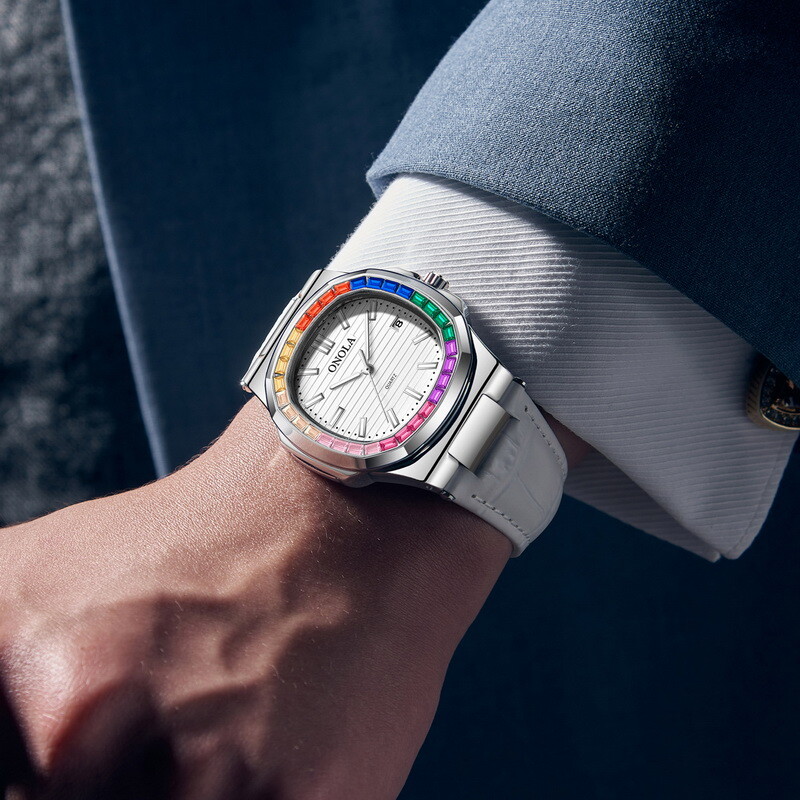 ONOLA Rainbow Leather Casual Business Calendar Waterproof Luminous Quartz Watch