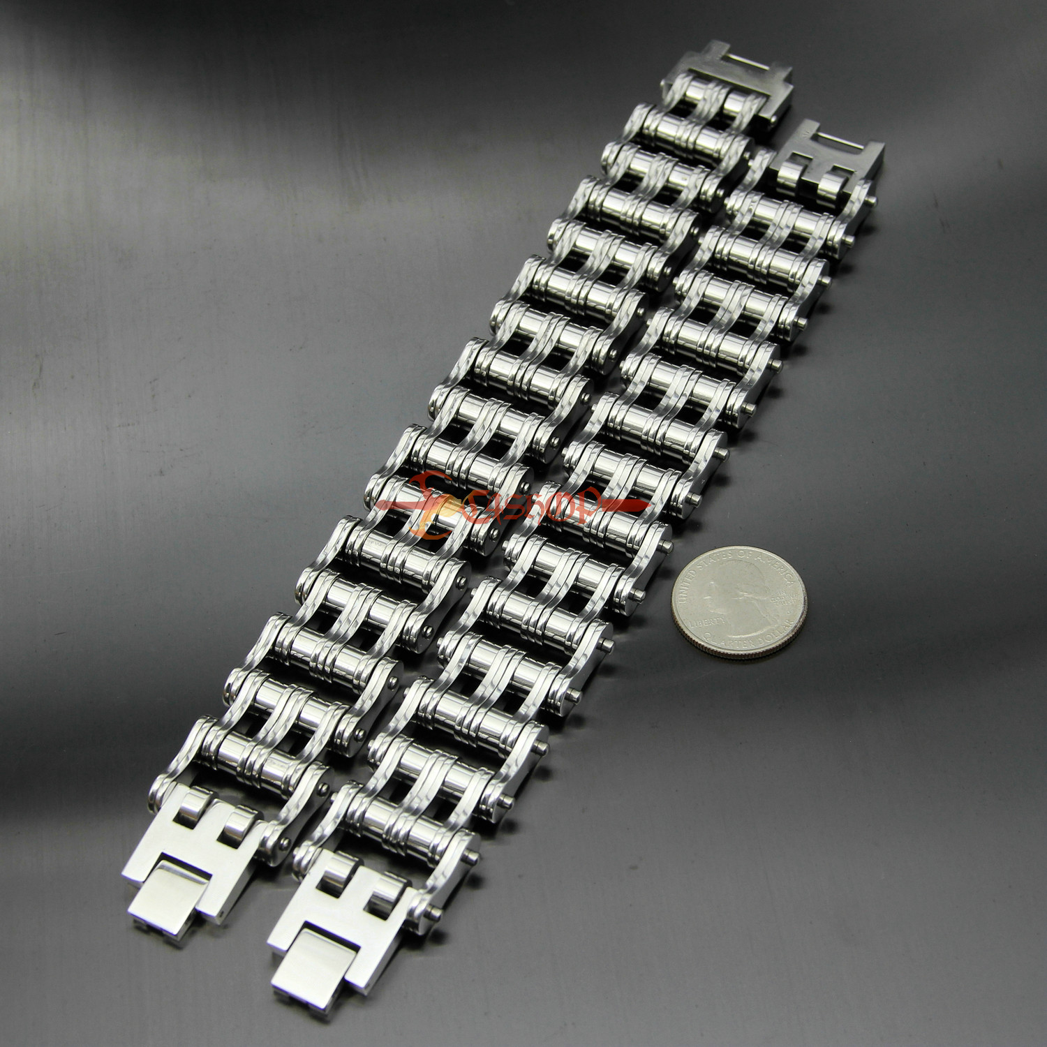 Heavy Mens Stainless Steel Motorcycle Bike Chain Biker Bracelet Silver 27mm Wide
