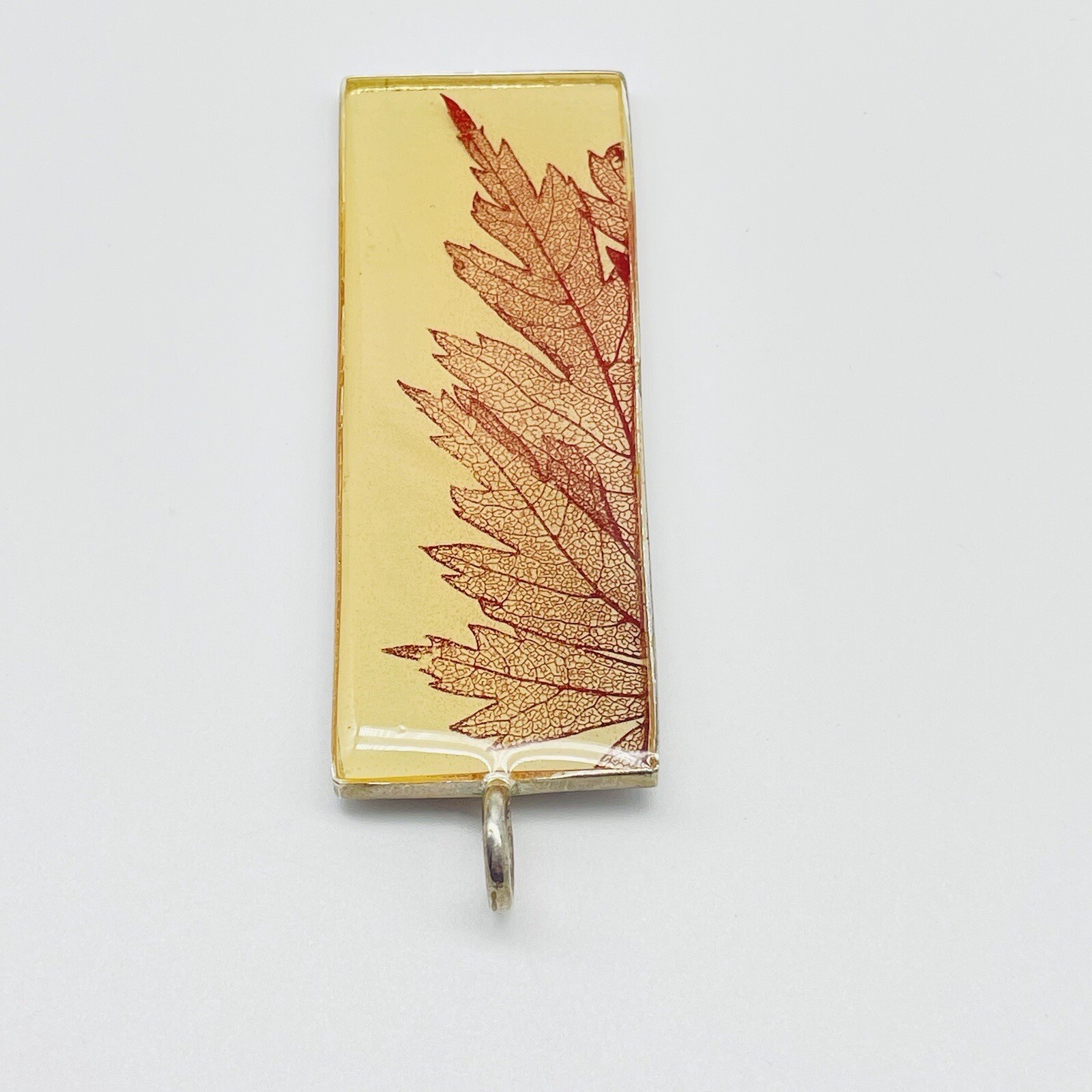 Vintage Golden Enamel Leaf Pendant Silver Tone