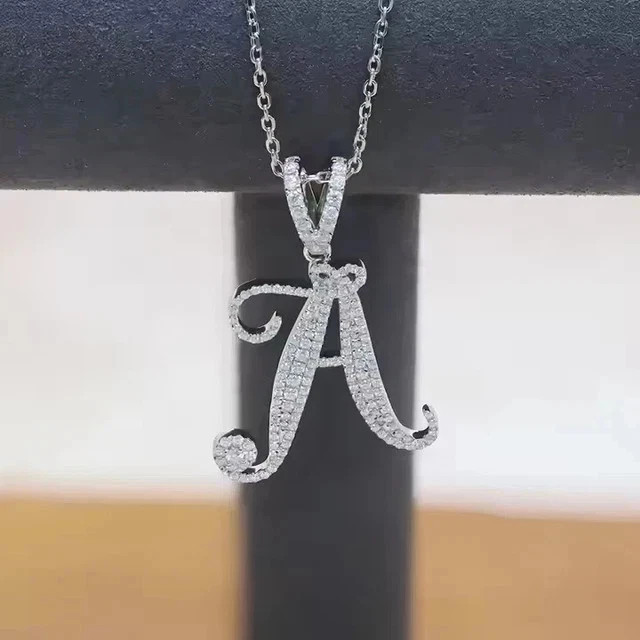 1.80Ct Round Cut Real Moissanite “A” Letter Pendant 14K White Gold Plated Silver