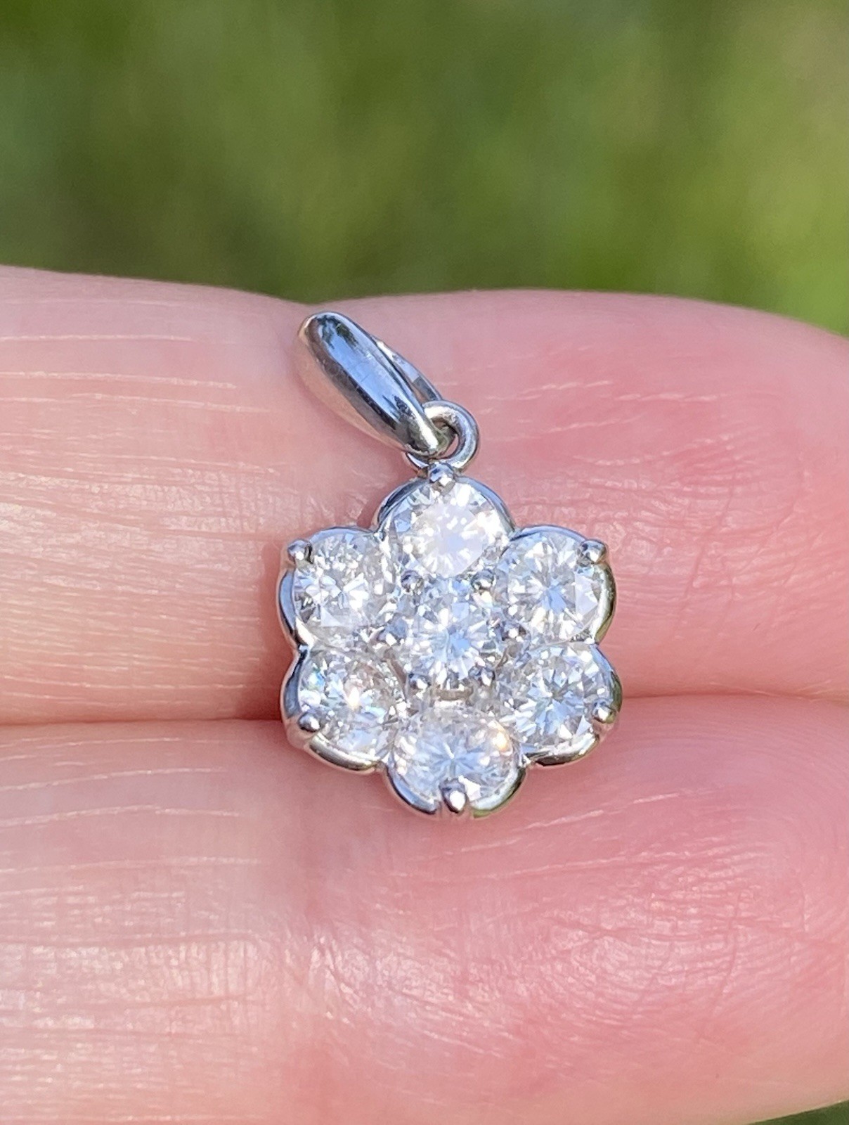 1.00CTW 100% Natural Diamond Flower Cluster Platinum Pendant