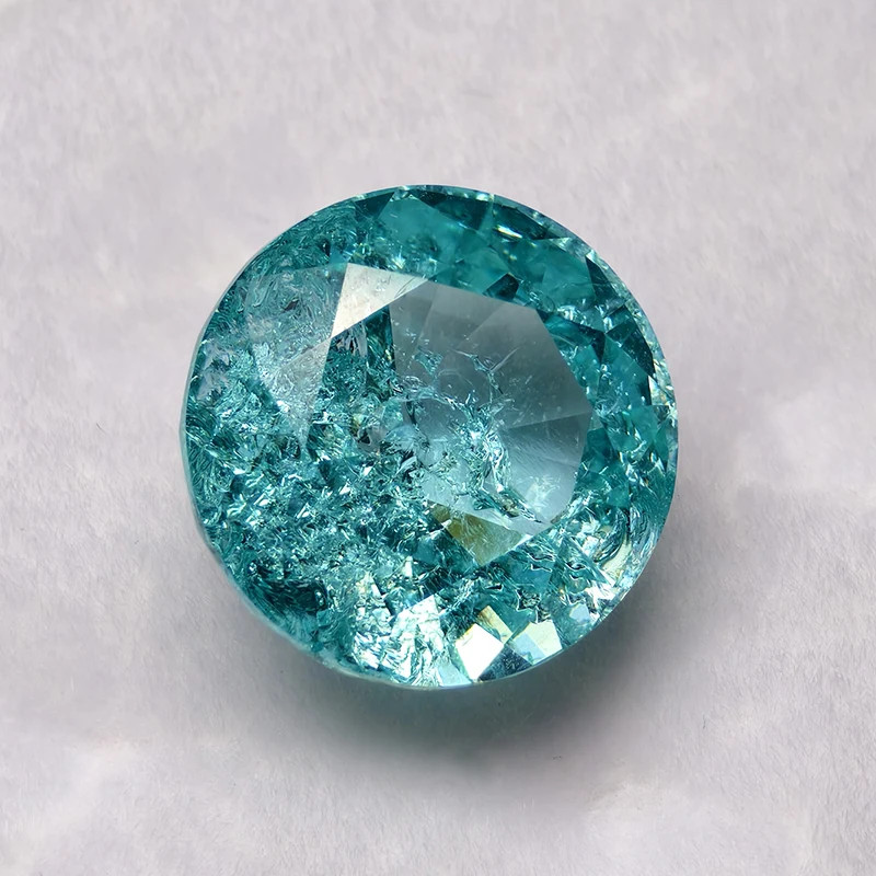 AGL Lab Grown Paraiba Round Cracked Ice Cut Tourmaline Gemstones for DIY Jewelry
