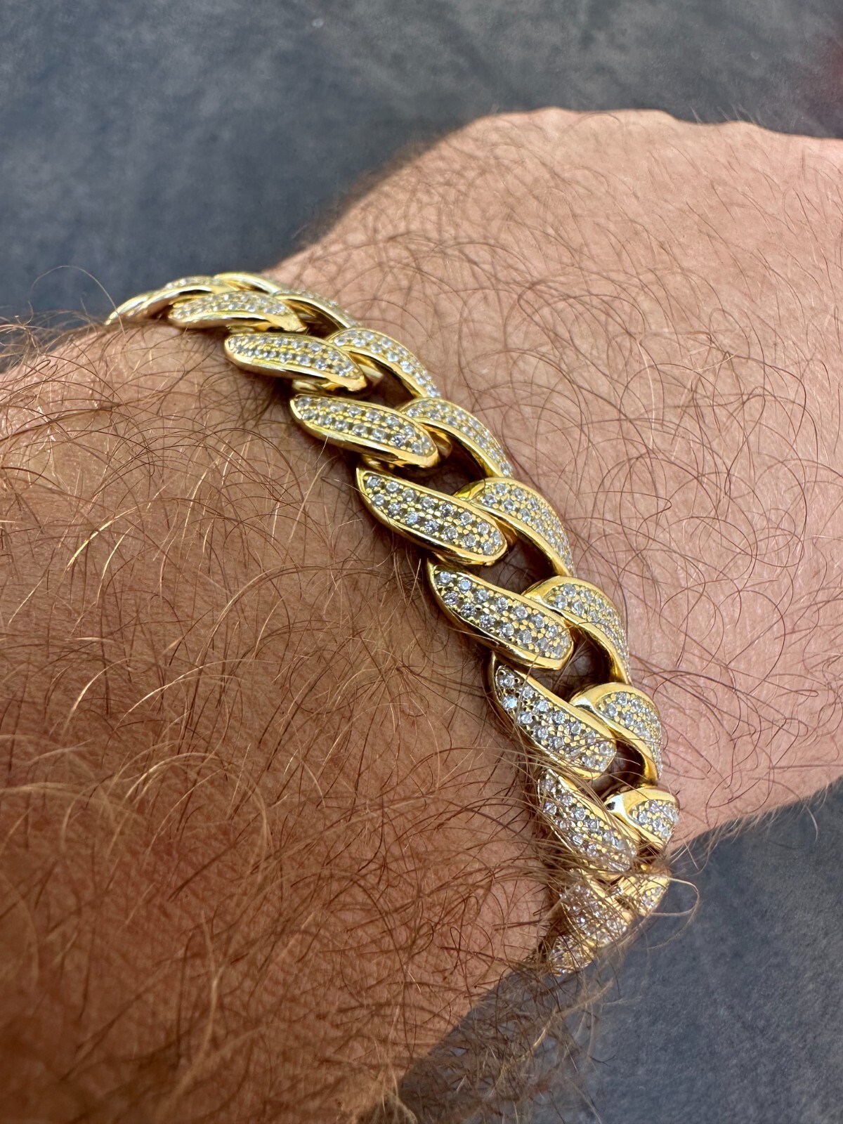 Mens Miami Cuban Link Bracelet Real Icy Solid 14k Gold Plated 925 Silver CZ 12mm
