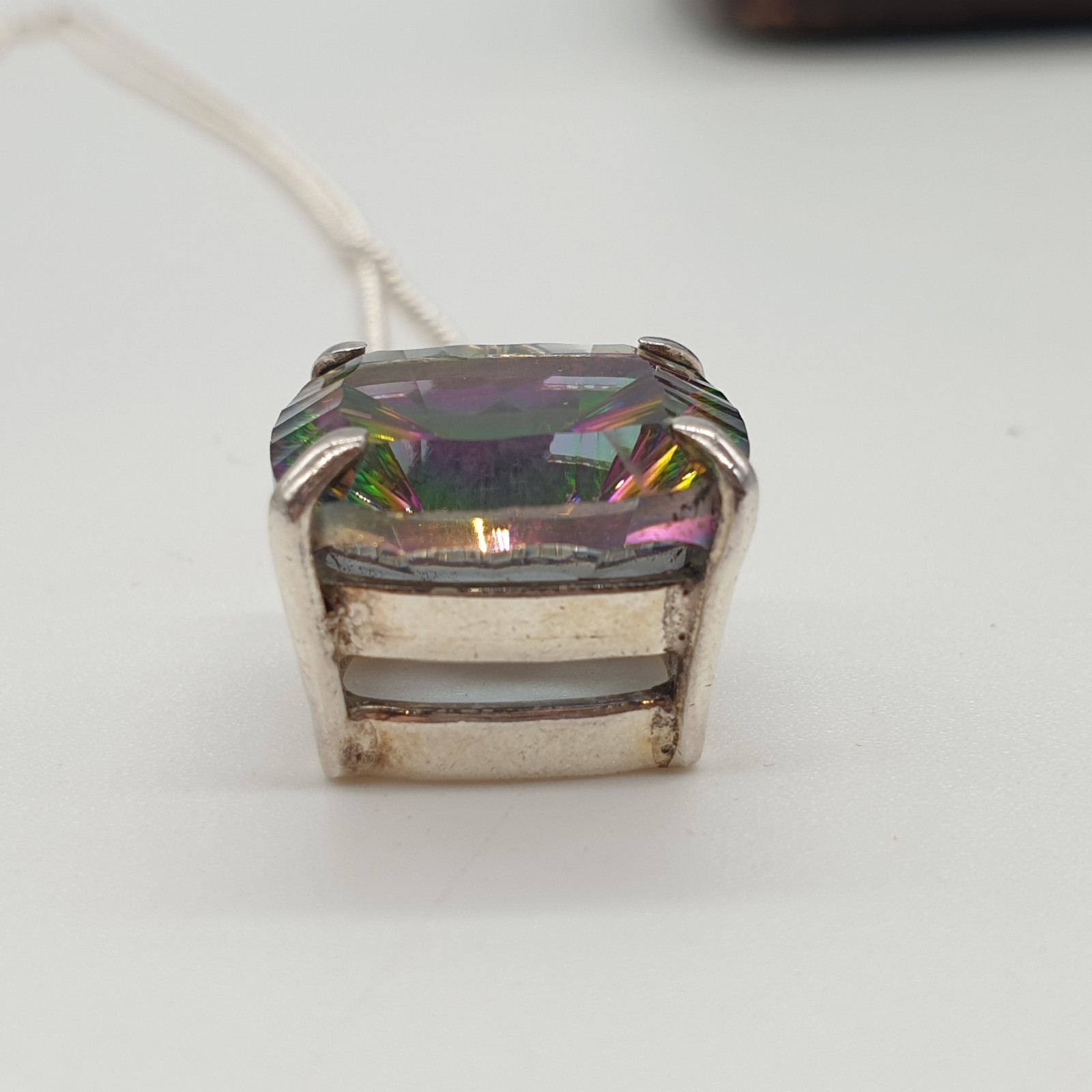 925 Sterling Silver Chain Pendant Necklace Rainbow Watermelon Crystal 45.5cm