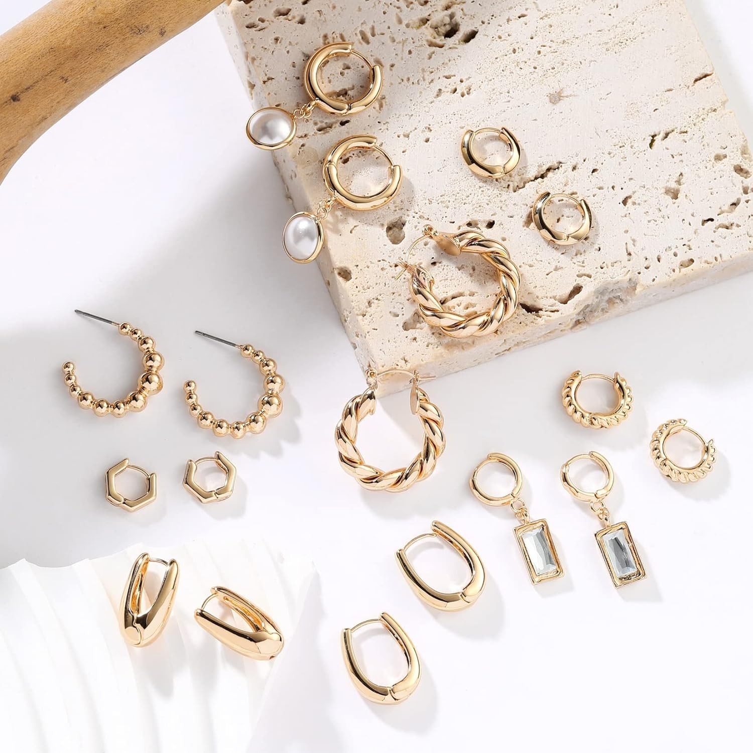 Elegant 14K Gold Plated Hoop Earrings Set – 9 Stylish Pairs for Every Occasion