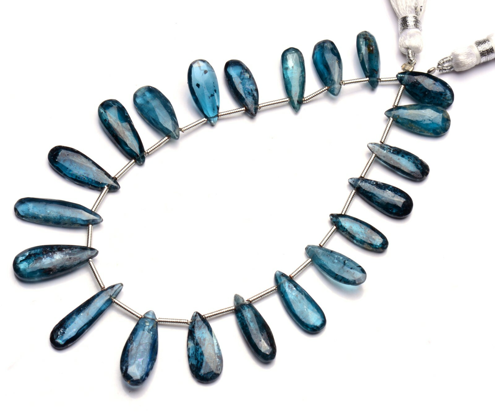 Green Imperial Kyanite Gemstone 15×6 to 19x8MM Faceted Long Pear Briolettes 9″