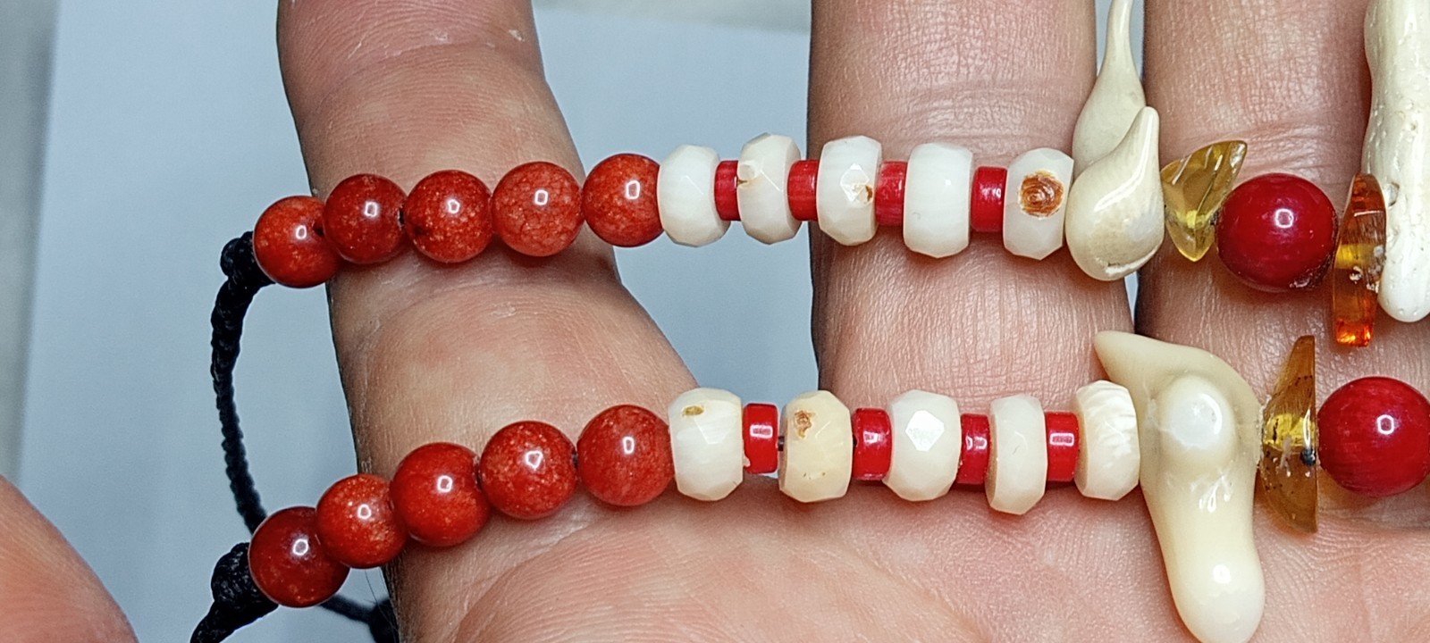 Natural White and Red Coral with Amber Adjustable Neckalce.