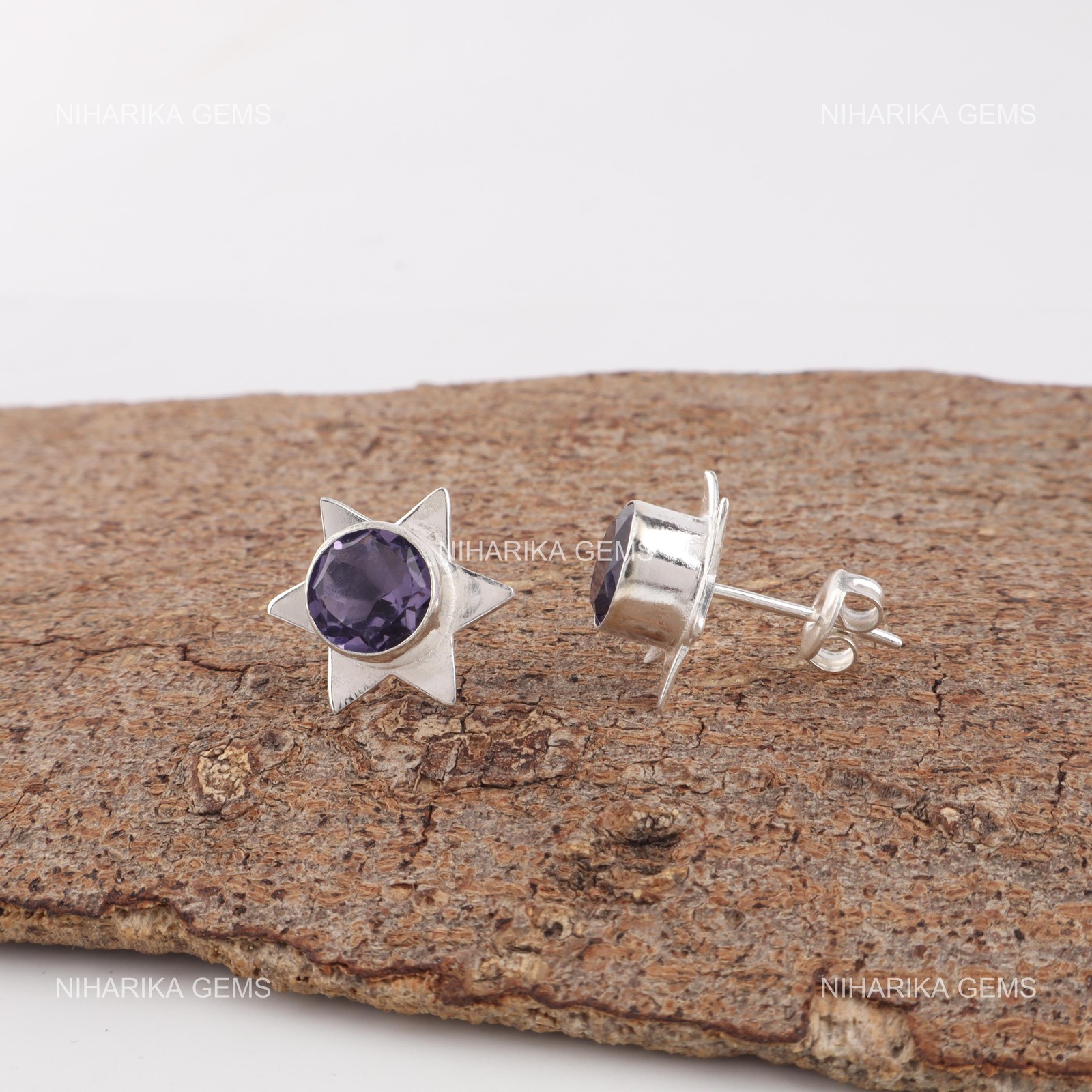 925 Sterling Silver Iolite Gemstone Daughter Hook Drop Dangle Earrings Jewelry