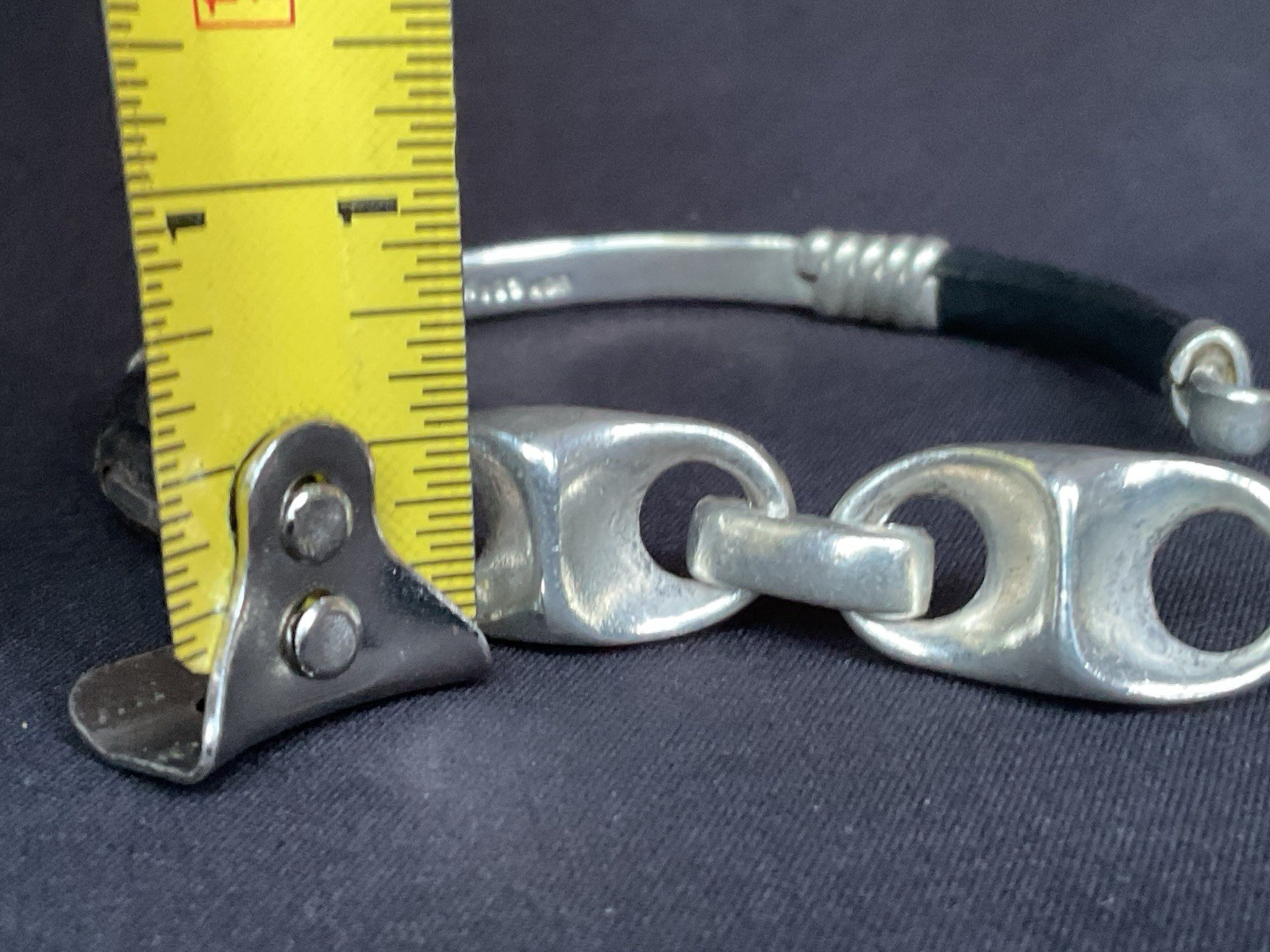 HOB Mexico Bracelet 925 Sterling Leather 7 Inch House Of Bangles 34 Grams