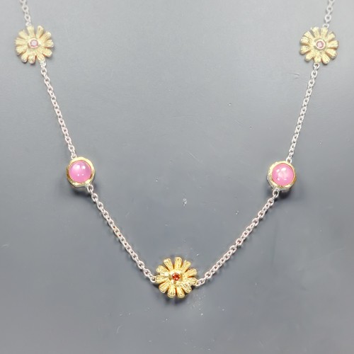Gems jewelry Ruby Necklace 925 Sterling Silver 17.5″/N28289