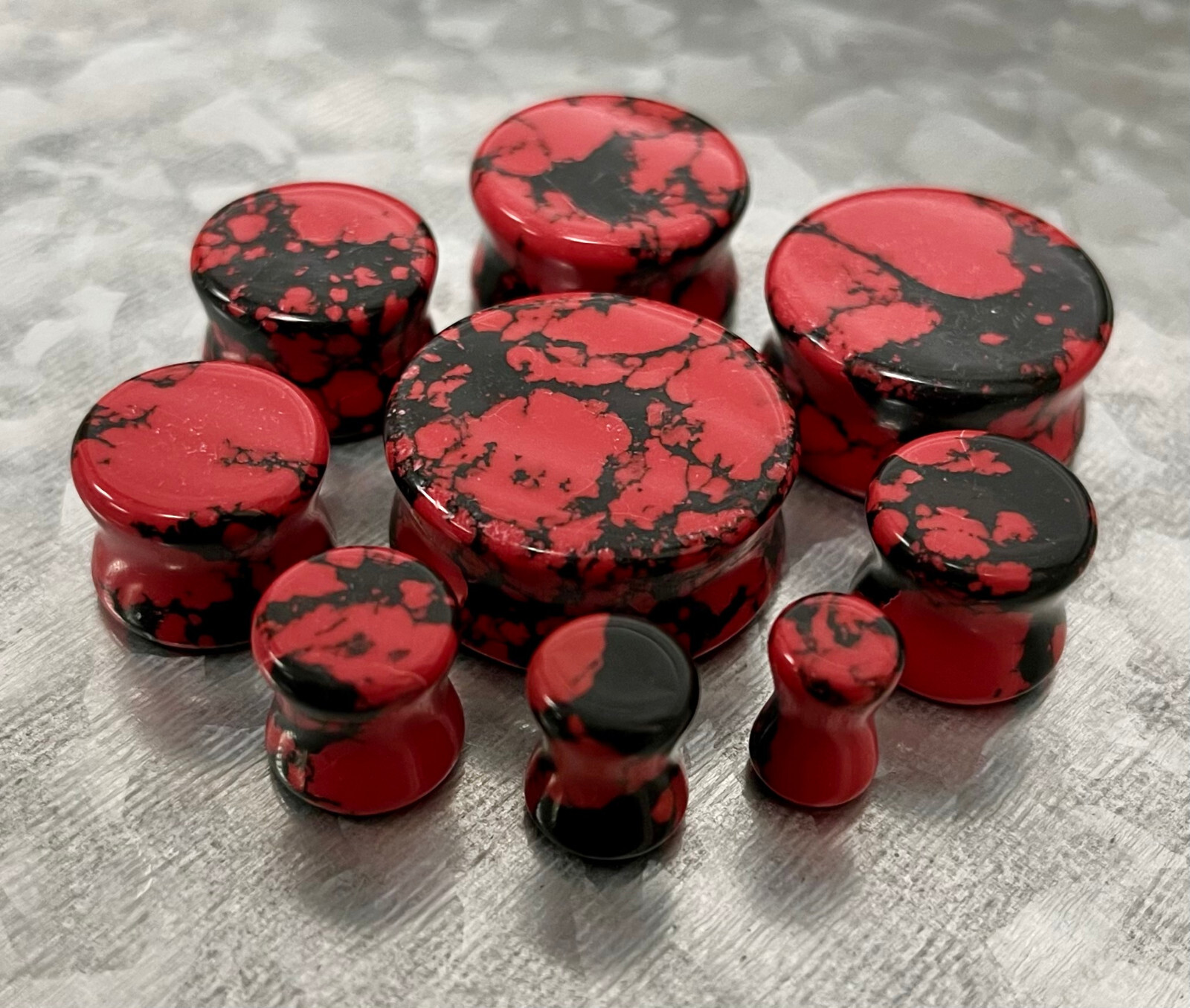 PAIR Black & Red Synthetic Turquoise Stone Plugs Earlets Tunnels Gauges