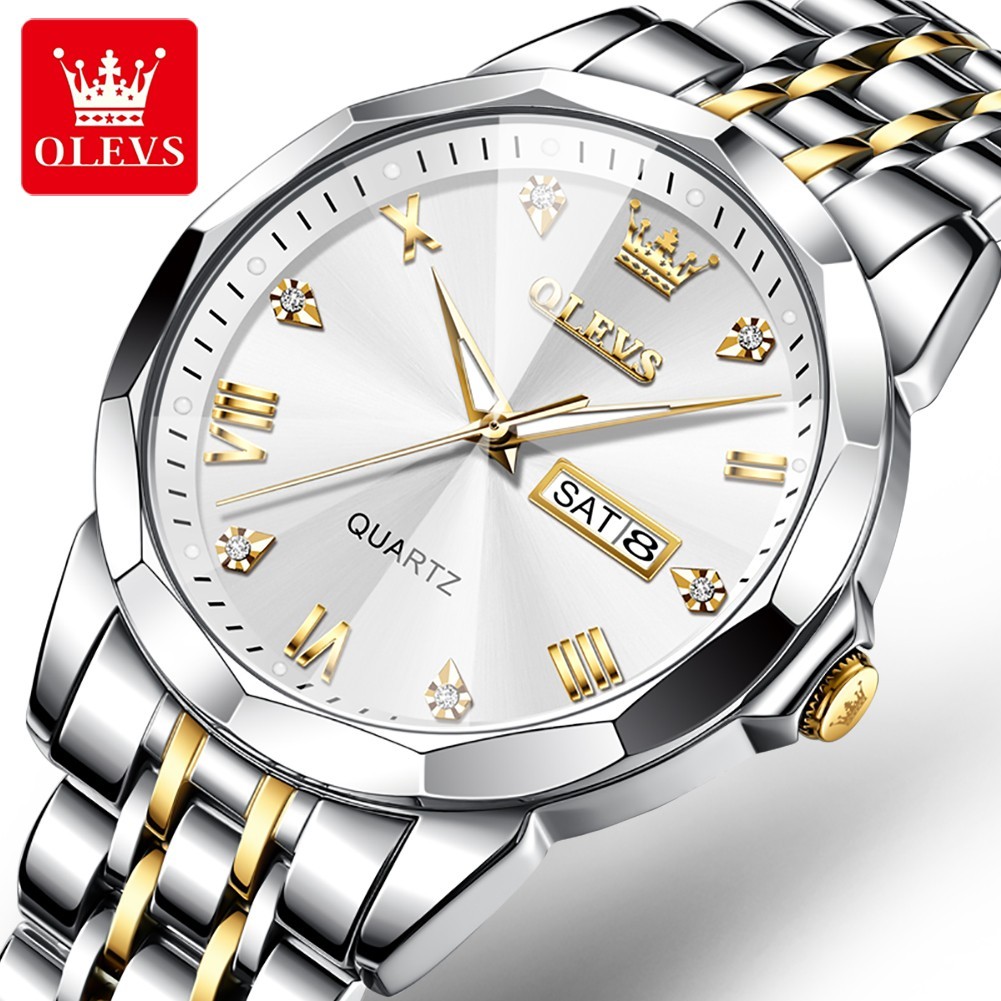 OLEVS Men’s Waterproof Quartz Watch with Luminous Dial, Date, and Day Display