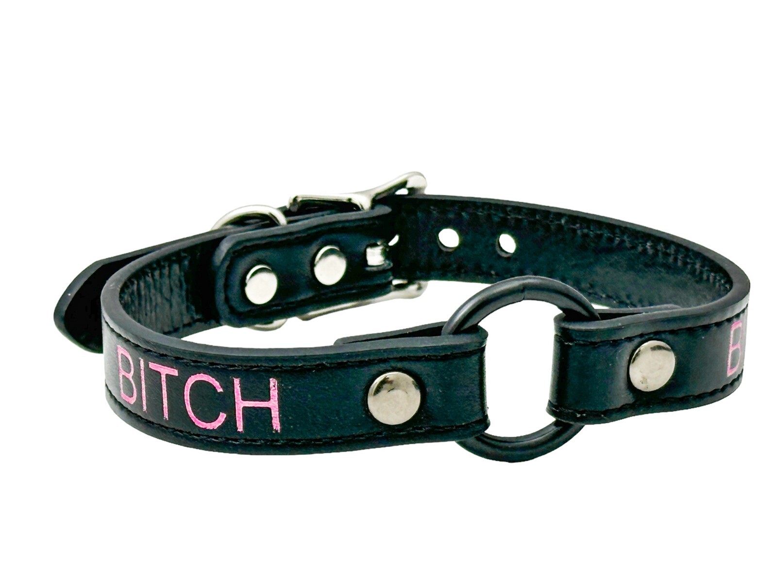 Name Black Ring Choker BDSM Collar Vegan Leather Necklace O Ring Fetish Ball