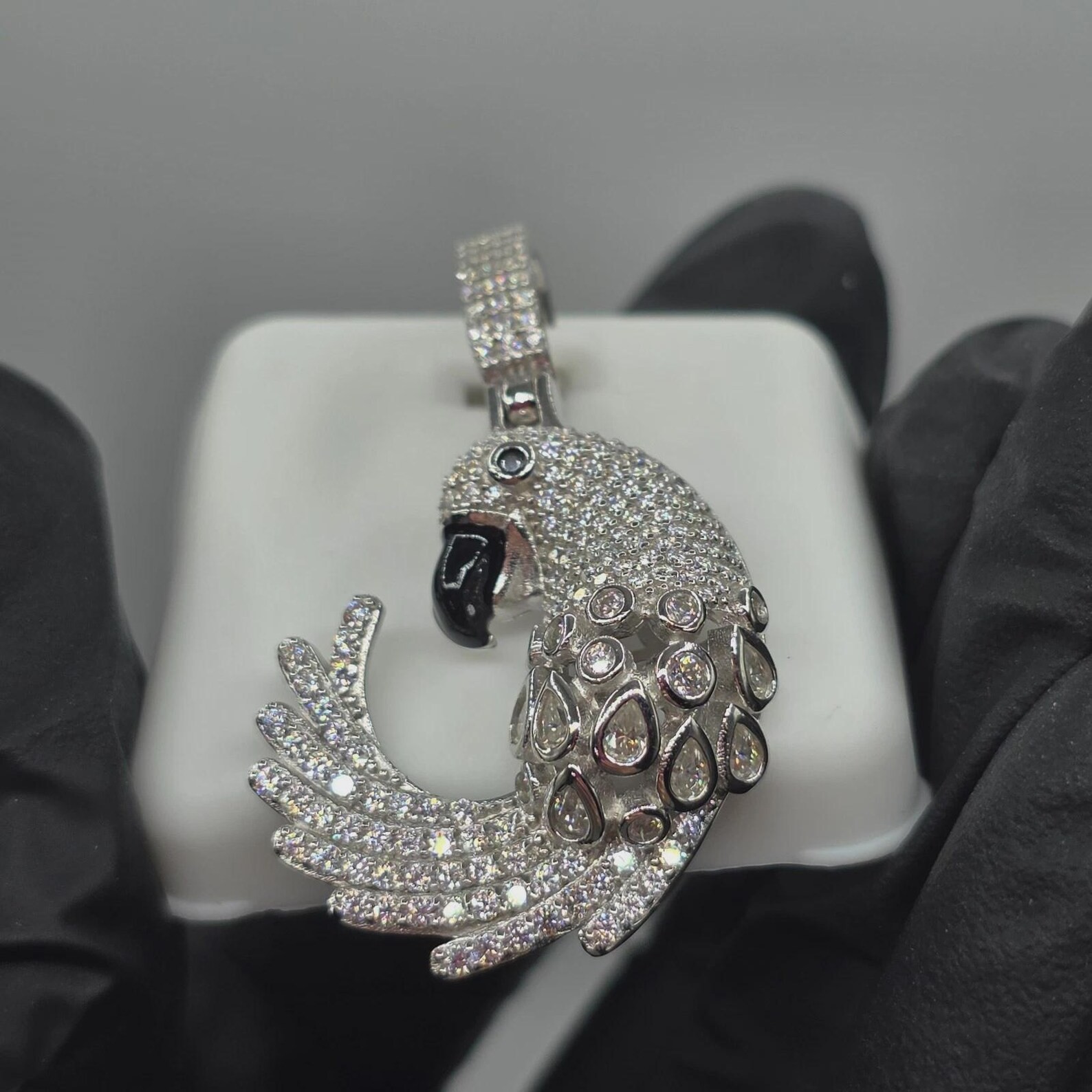 1.60 Ct Lab Created Moissanite Macaw Parrot Bird Pendant 14K White Gold Plated