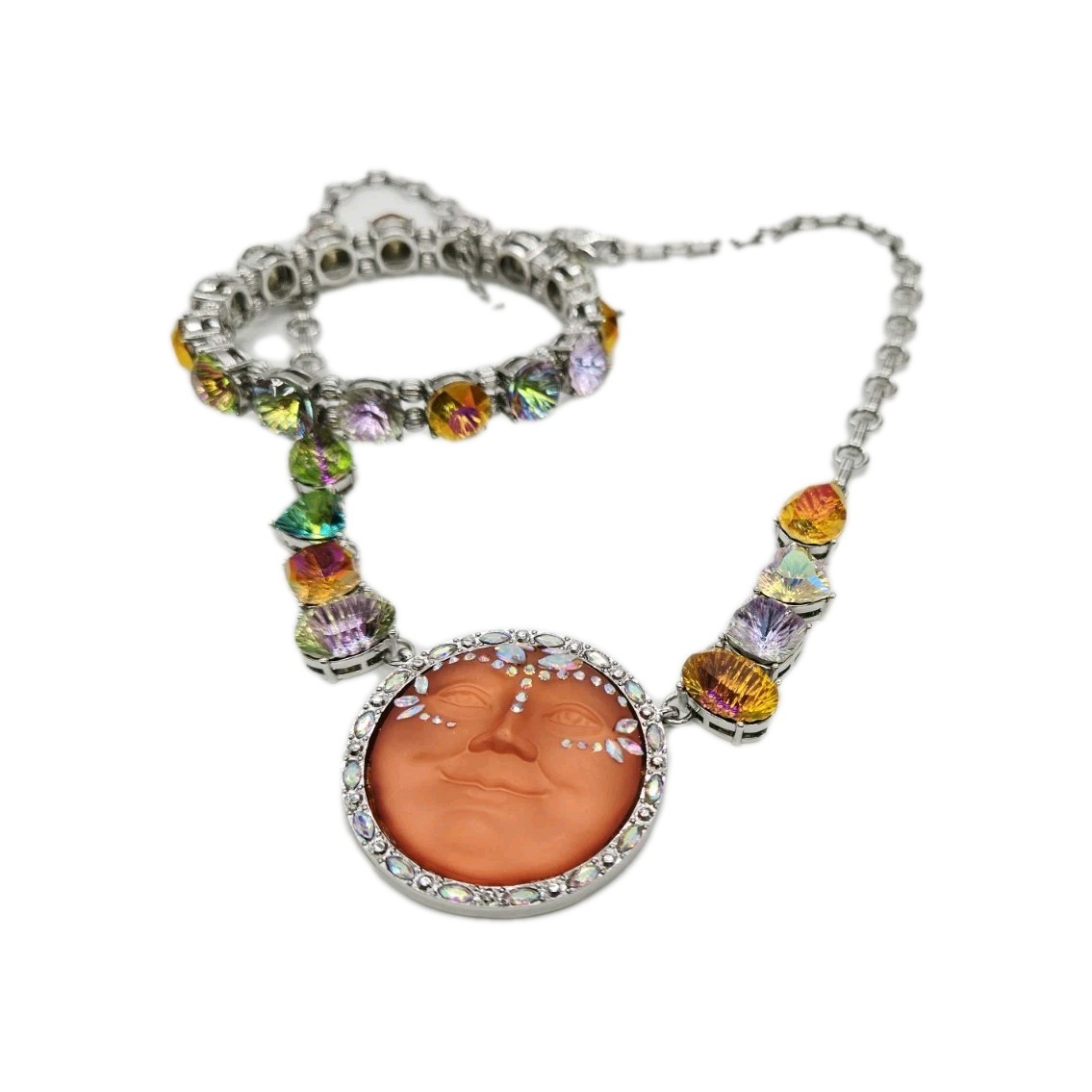 Kirks Folly Necklace Cosmic Bliss Empress Seaview Moon Silver tone Set 2pc