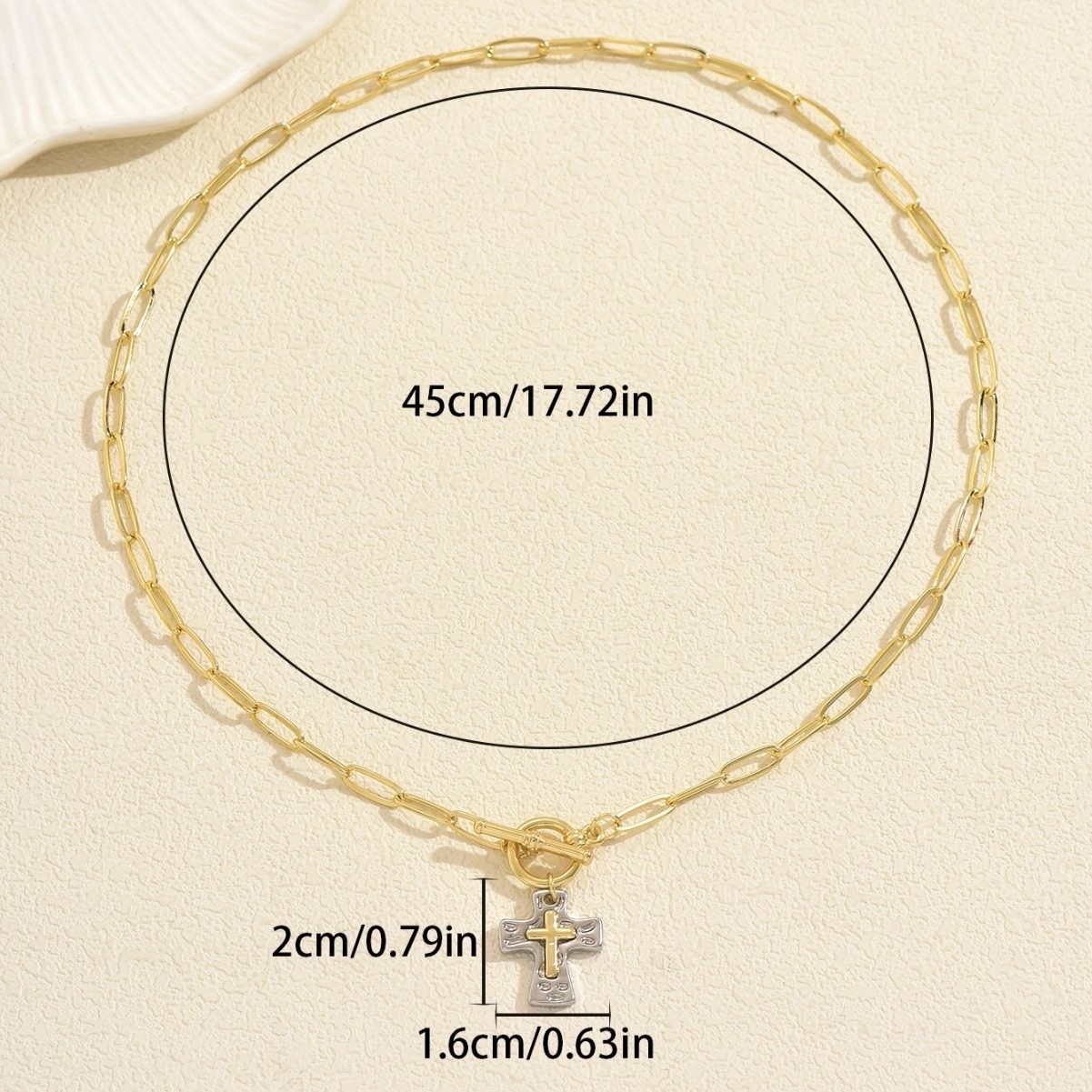Women’s Paperclip Cross Pendant Necklace Gold & Silver Clavicle Chain Jewelry