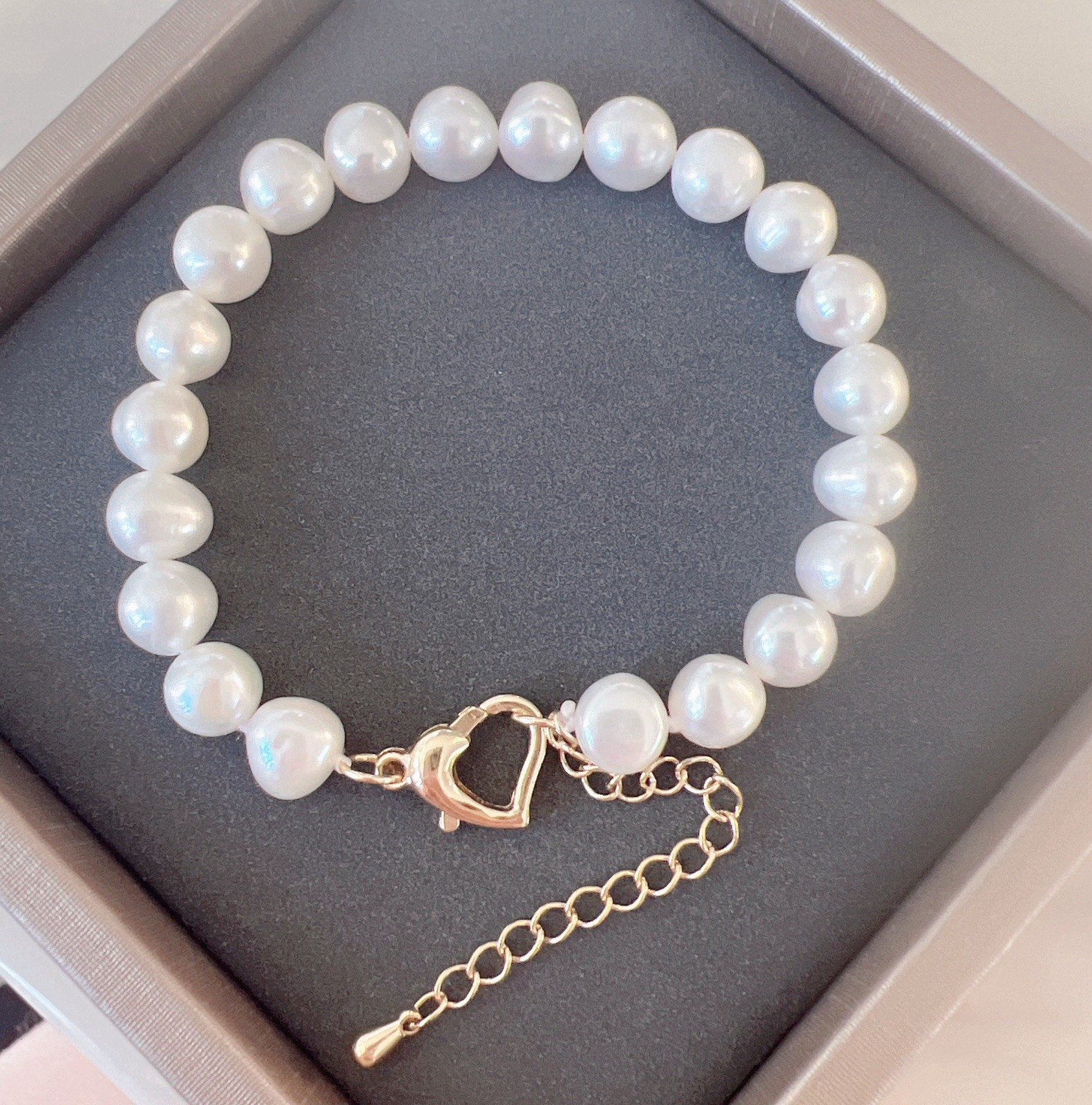 Lovely Natural Genuine White Pearl Beaded Bracelet,7mm Bead,17cm+5cm Additional