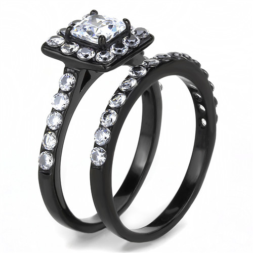 Women’S 1Ct Princess AAA Grade Cubic Zircon CZ Black Ip Wedding Set Tk3458
