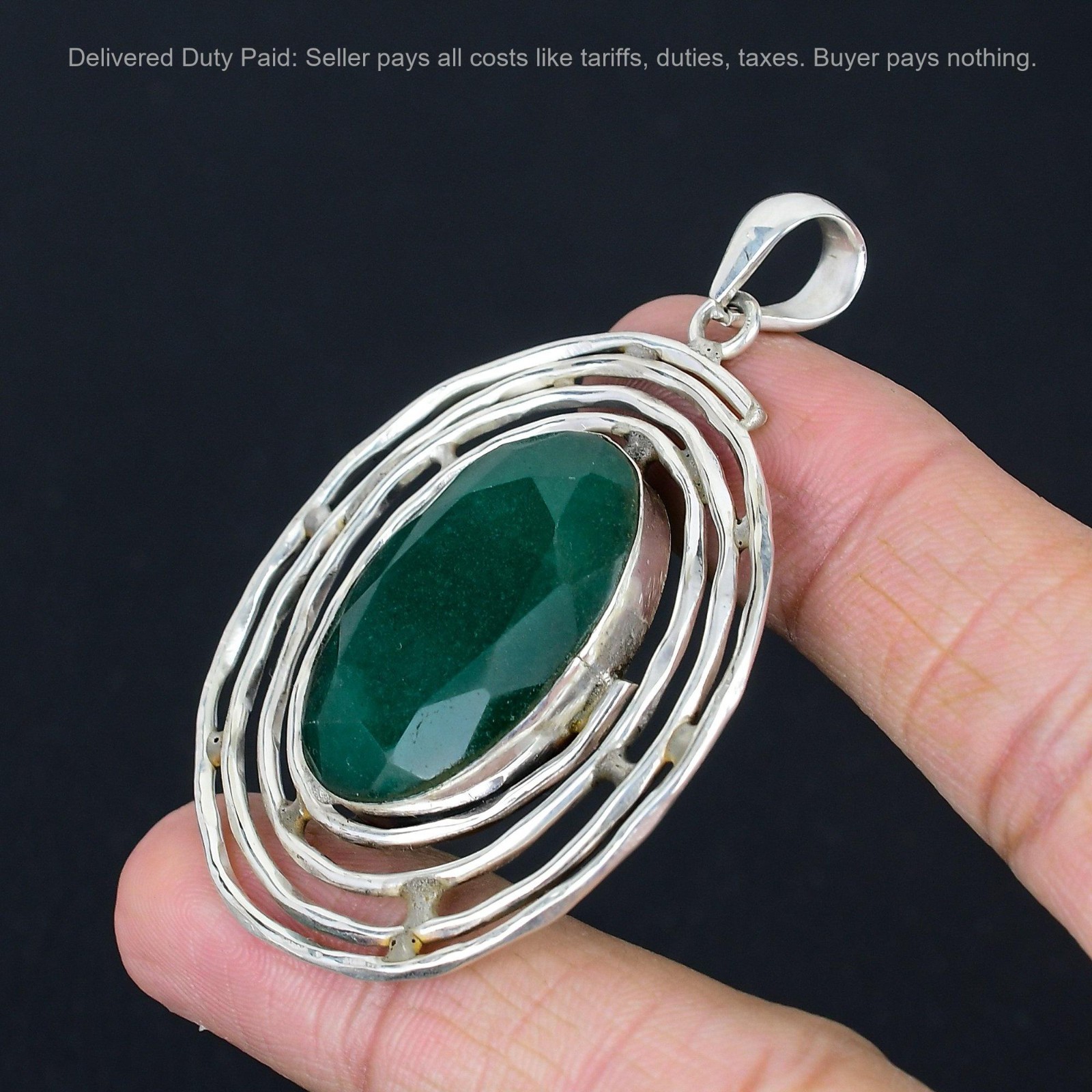 Oval Zambian Emrald Gemstone Sterling Silver Birthday Anniversary Unique Pendant