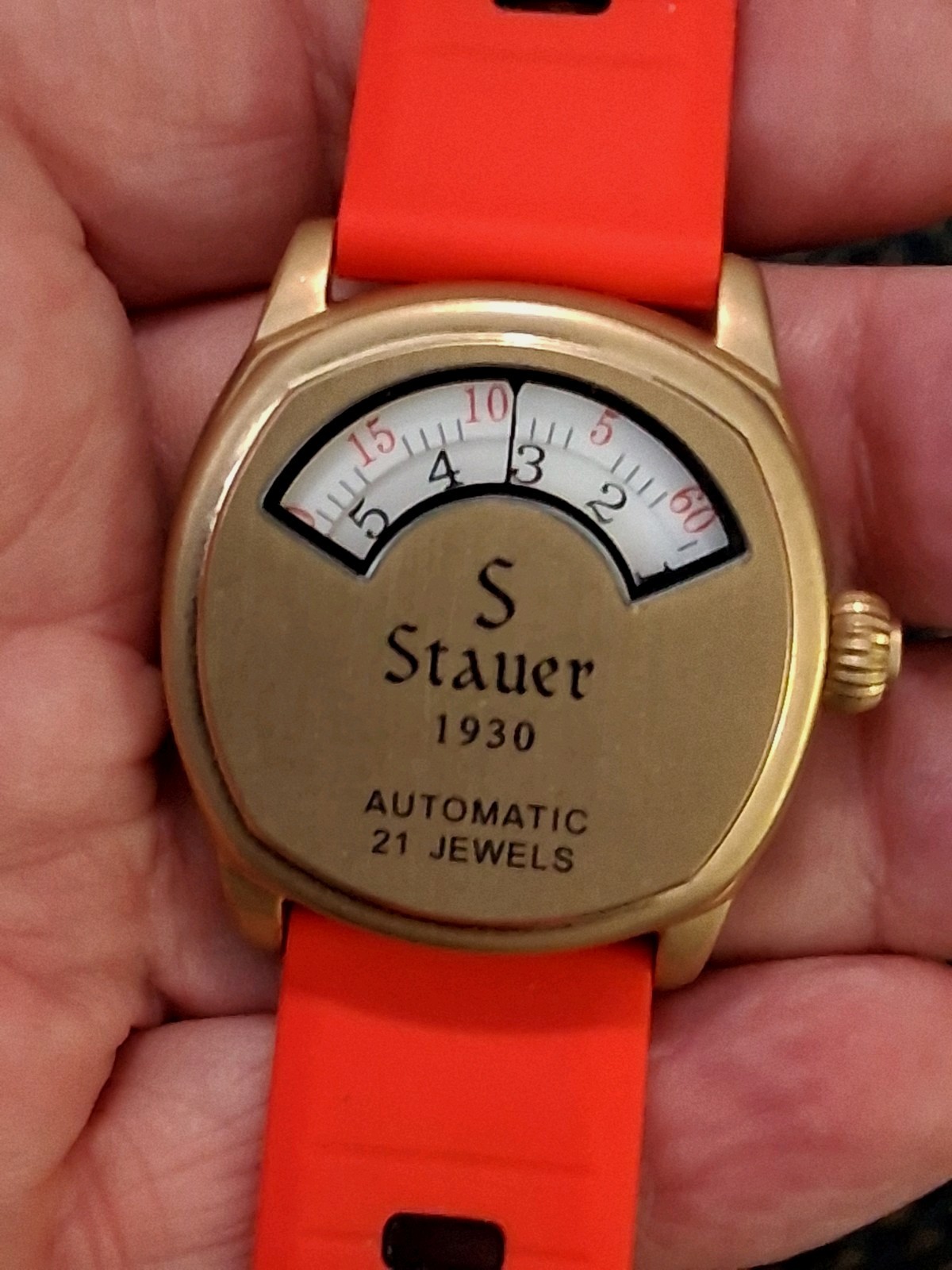 Stauer 1930 Dashtronic Automatic Watch Gold Tone 21 Jewel Jump Hour Style Runs