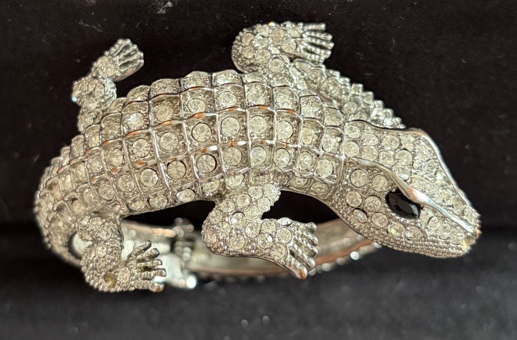 Crystal Rhinestone Cocktail Bangle Bracelet Wrap Alligator – Flawed