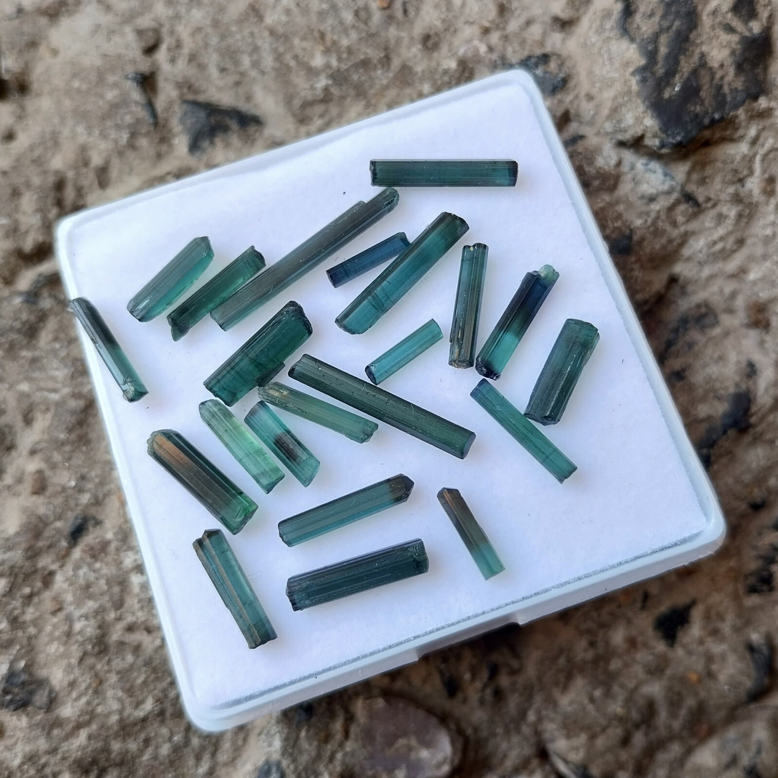 16 Cts Natural Deep Greenish Blue Tourmaline Pencil Rough 22 pcs