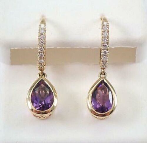Delicated 4Ct Pear Shape Amethyst Drop/Dangle Earrings 14K Yellow Gold Finish
