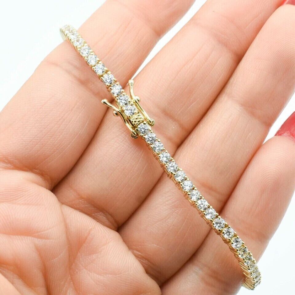 6.60Ct Round Cut Lab Grown/CVD Diamond 10k Yellow Gold Women’s Tennis Bracelet