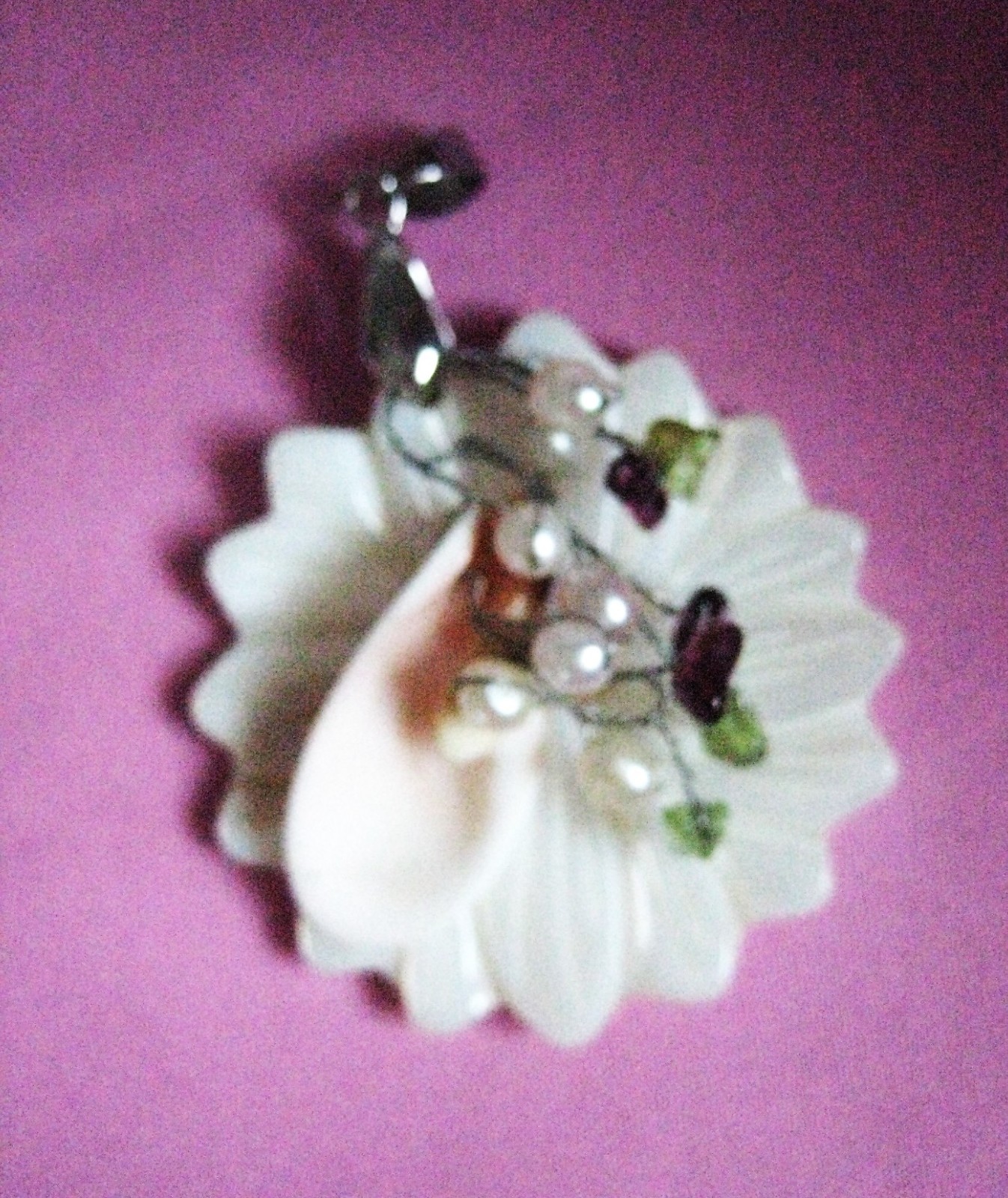 18K GP Stamped Mother of Pearl Flower Pendant with Cluster pearls 1 3/4″ diam.