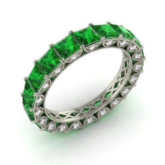 3.75 Ct Natural Emerald Diamond Wedding Bridal Eternity Band 14K White Gold