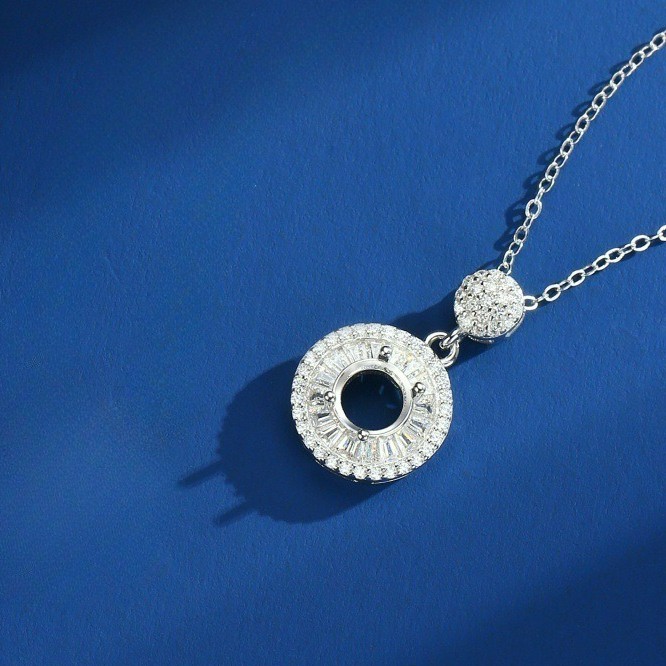 Pendant Blank Settings Jewelry Base DIY 925 Silver Necklace Making 6mm Round