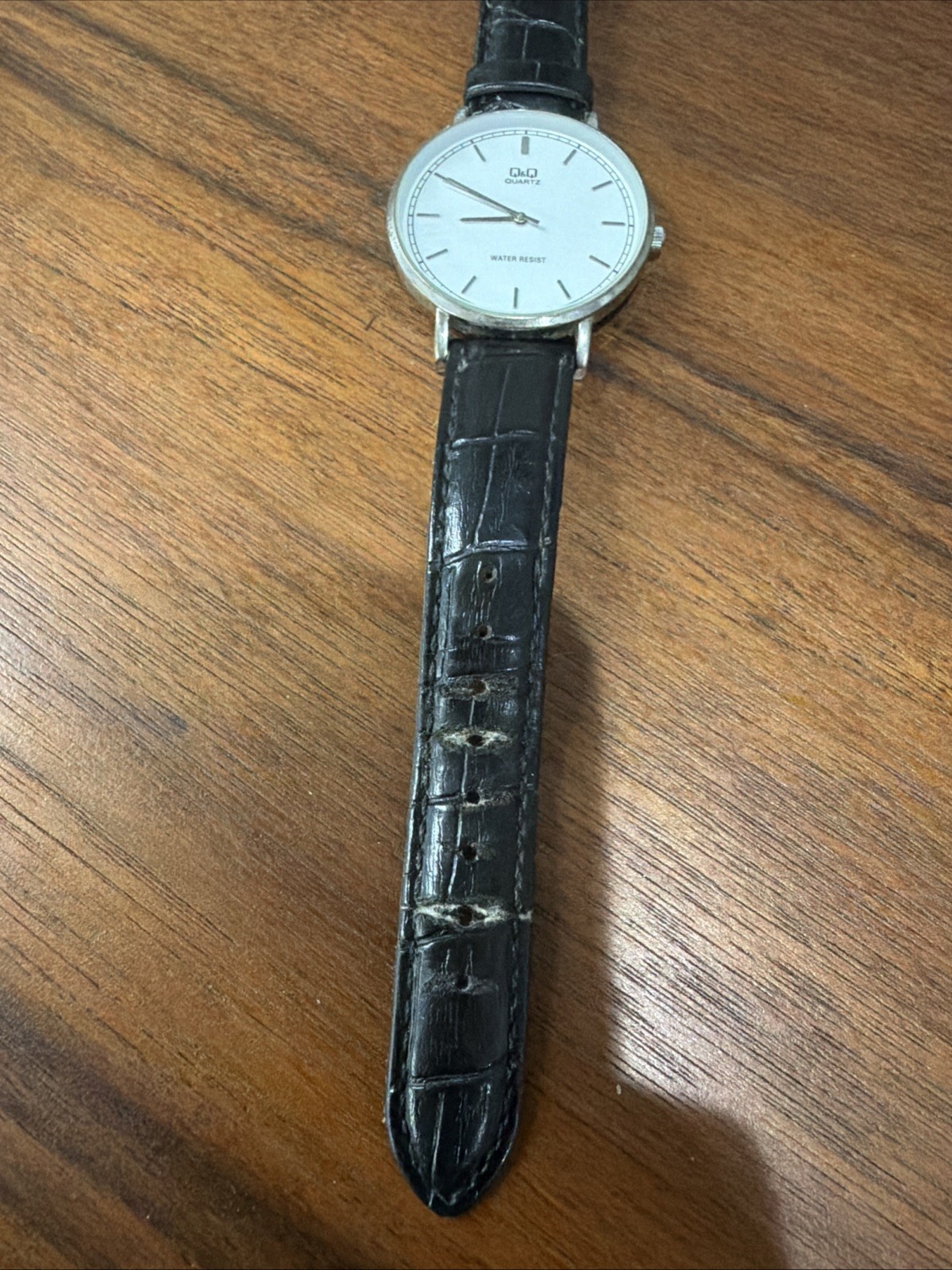 Q&Q by Citizen 3 Bar Silver Tone Black Band Men’s Watch Needs New Battery