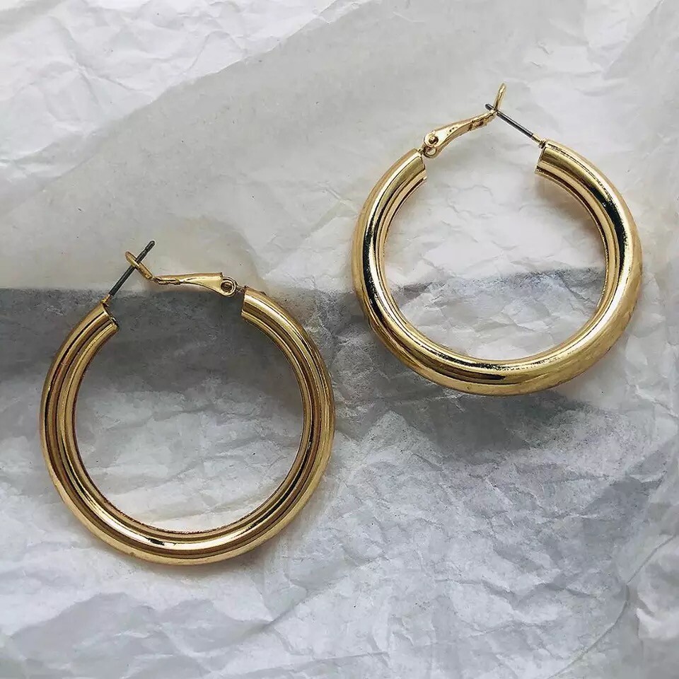 Argollas Grandes de Mujer Chapada en Oro 10K Aros Accesorios Regalos Para Mujer