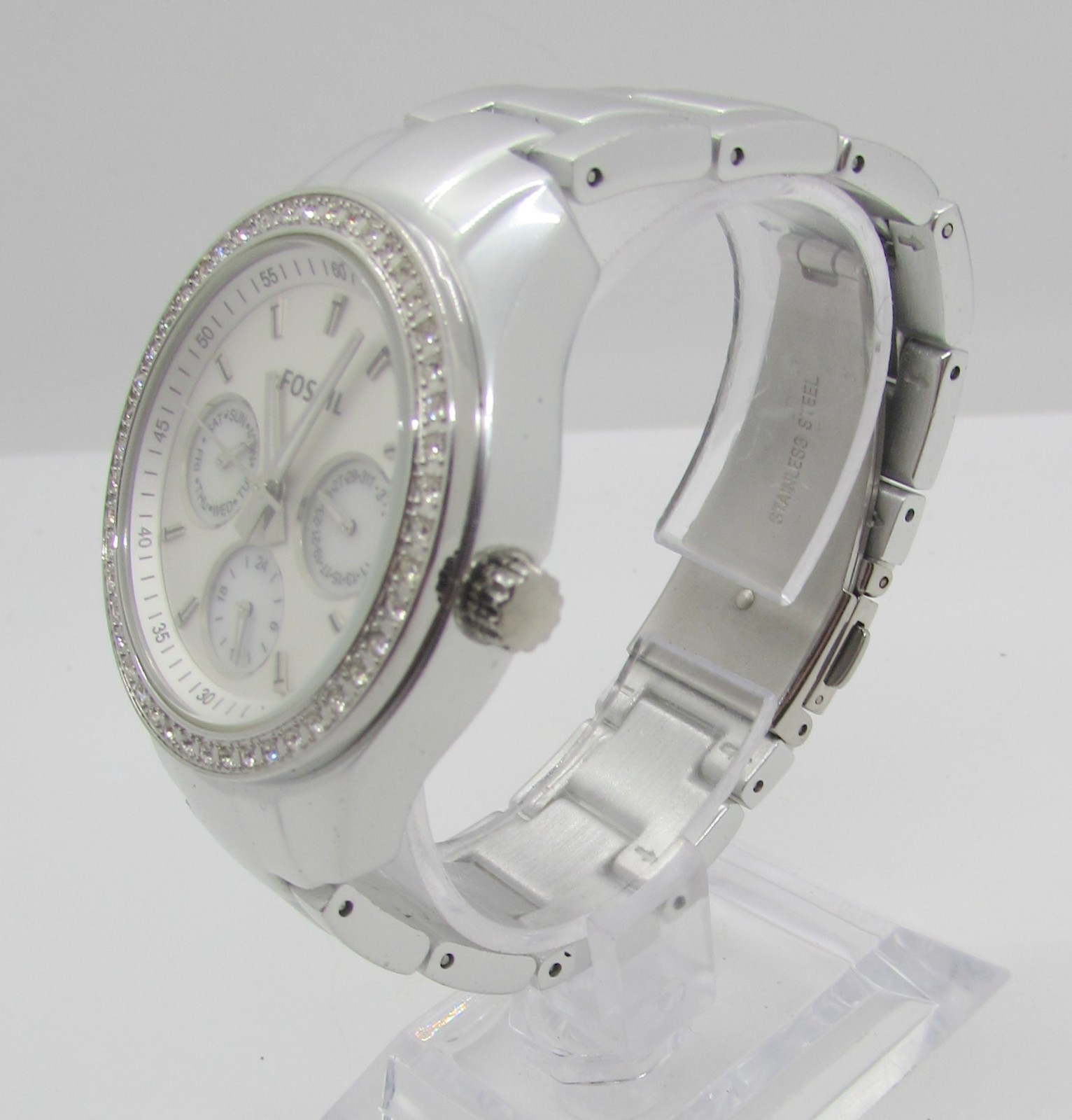 FOSSIL ES-2947 ALUMINUM WHITE CHRONOGRAPH QUARTZ 37MM WRIST WATCH