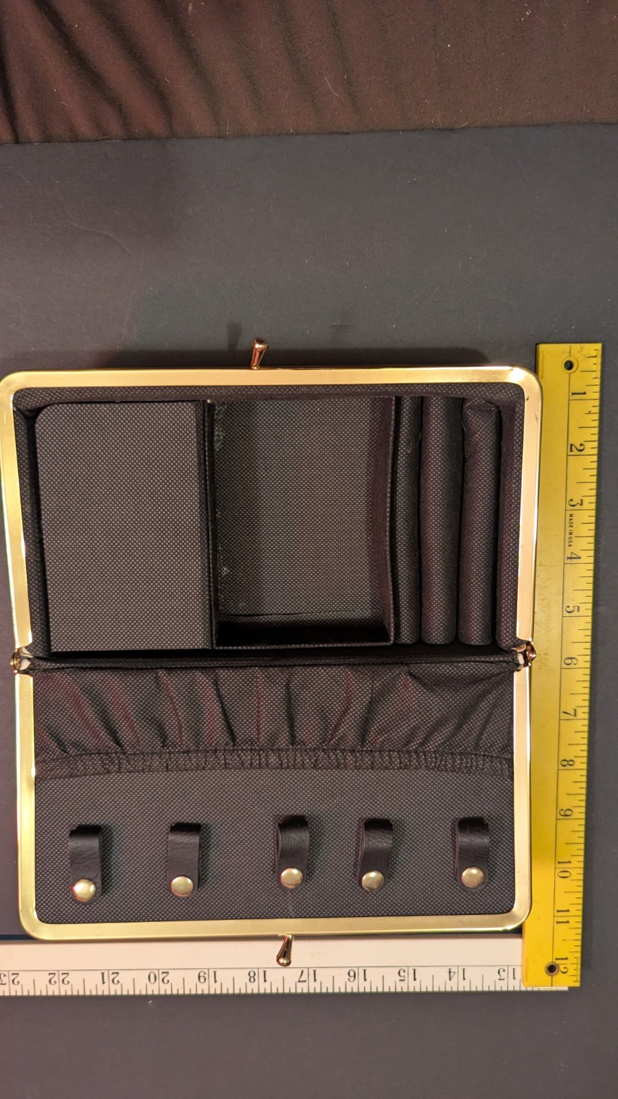 Liz Claiborne Black White Striped w/Gold Accents Hard Travel Jewelry Box 9″L