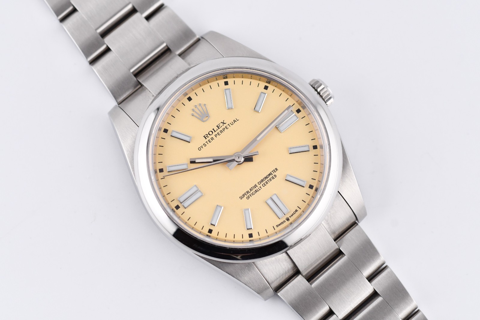 Rolex Oyster Perpetual 41mm Ref. 124300 Custom Beige Dial Box and Paper