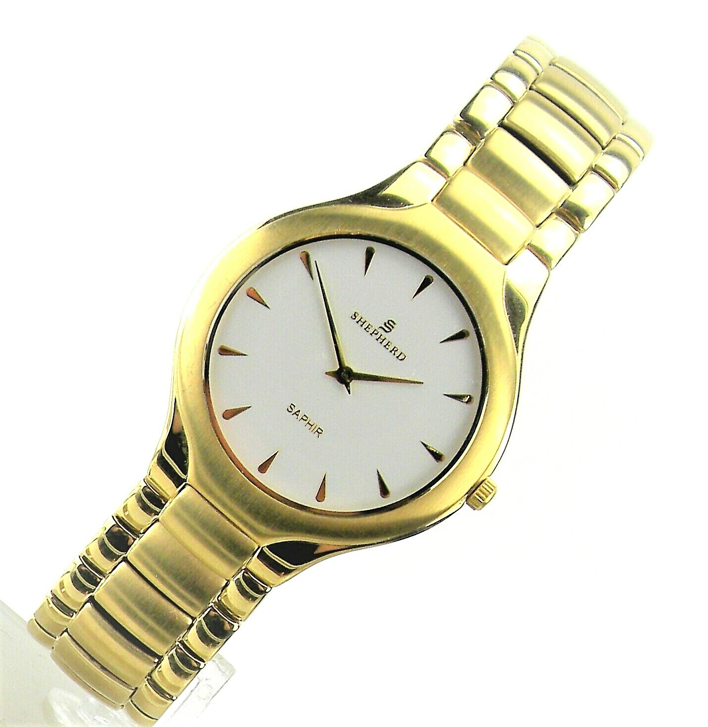 Herrenuhr Armbanduhr Shepderd flach nur 5mm vergoldet Saphirglas NEU
