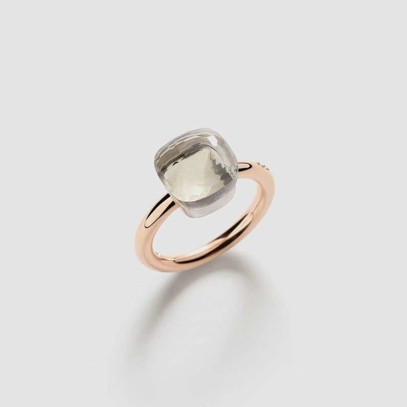 925 Silver White Topaz Ring , Elegant Wedding Jewelry ,Nudo Goald Plated